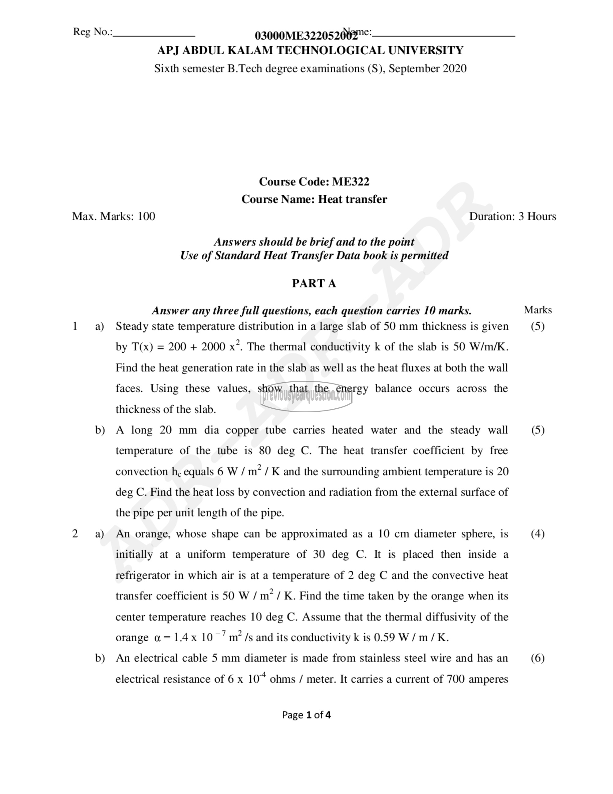 Question Paper - Heat Transfer-1