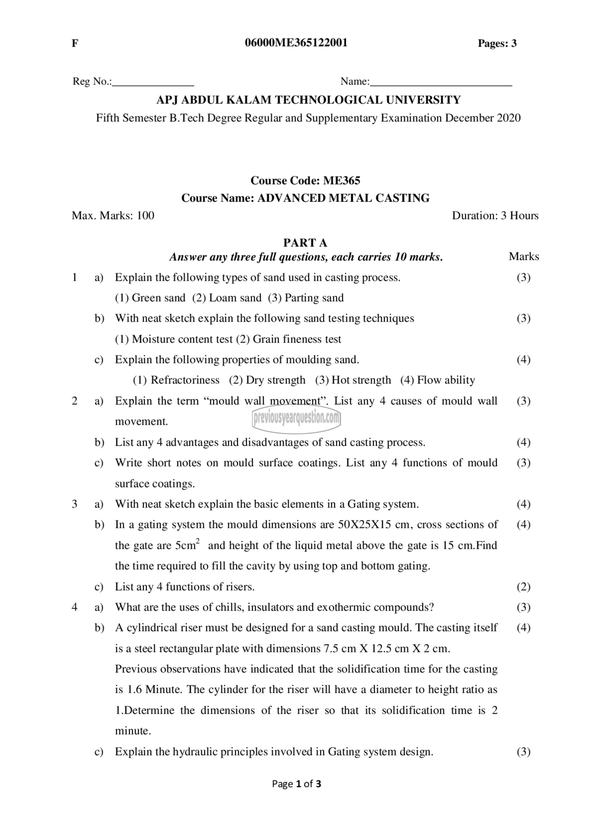 Question Paper - Advanced Metal Casting-1