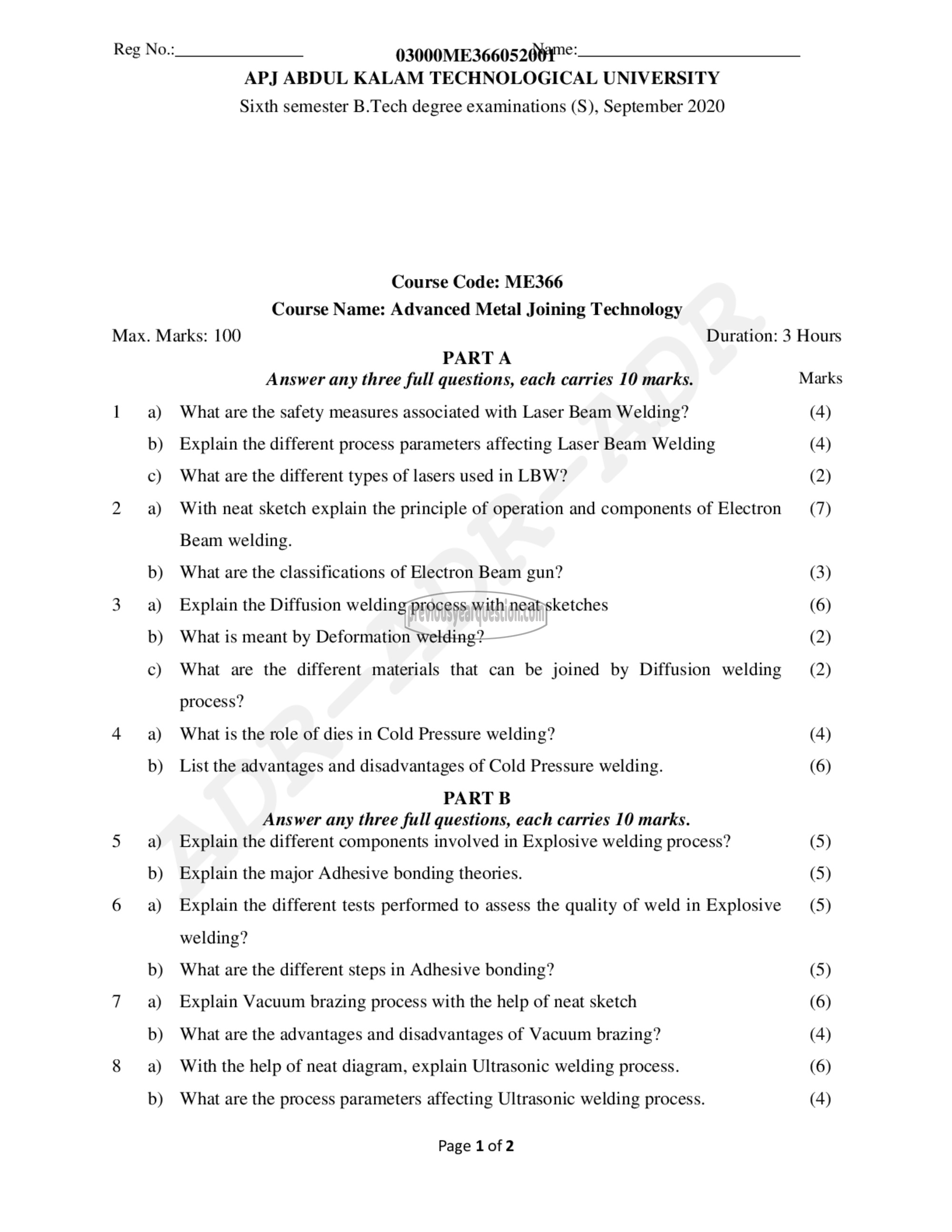 Question Paper - Advanced Metal Joining Technology-1