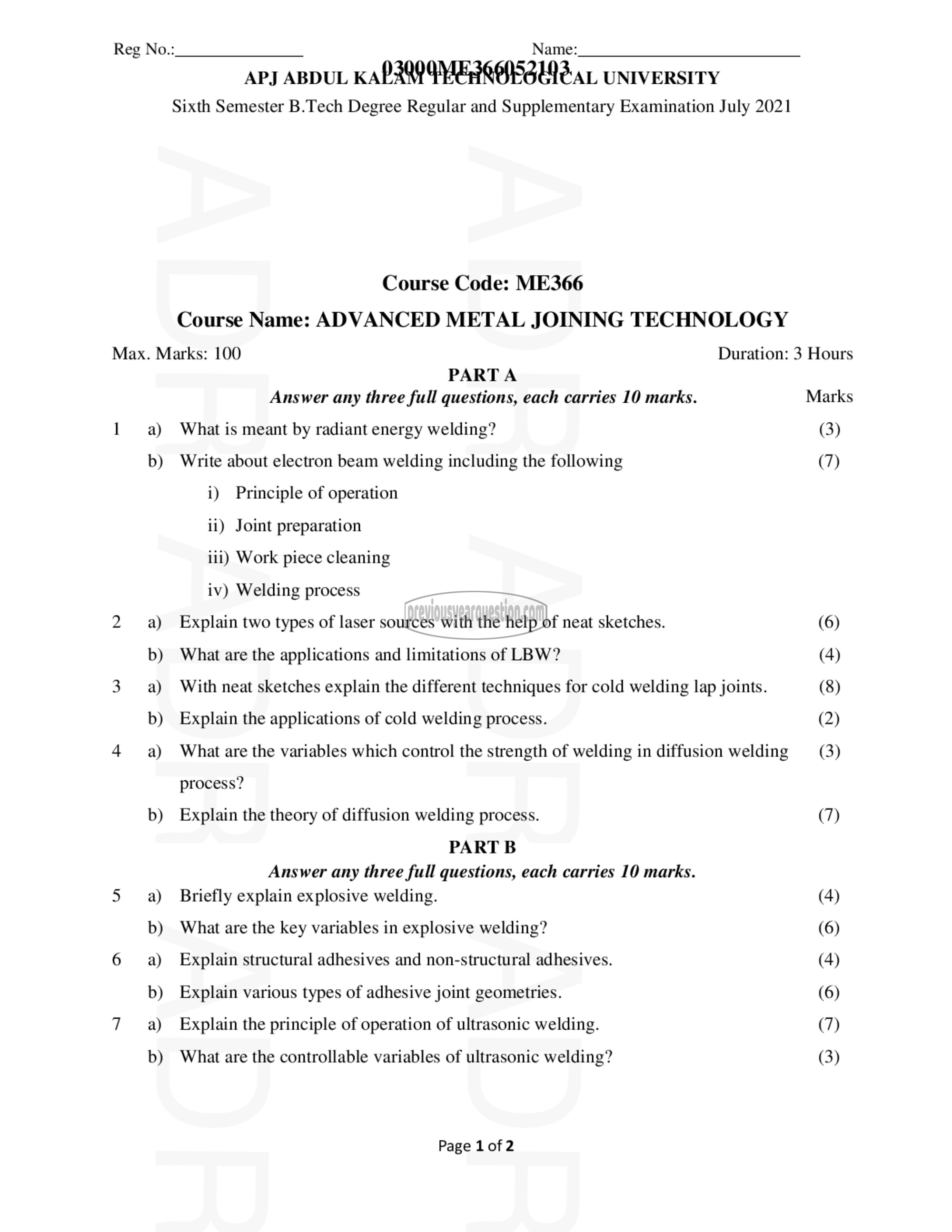 Question Paper - Advanced Metal Joining Technology-1