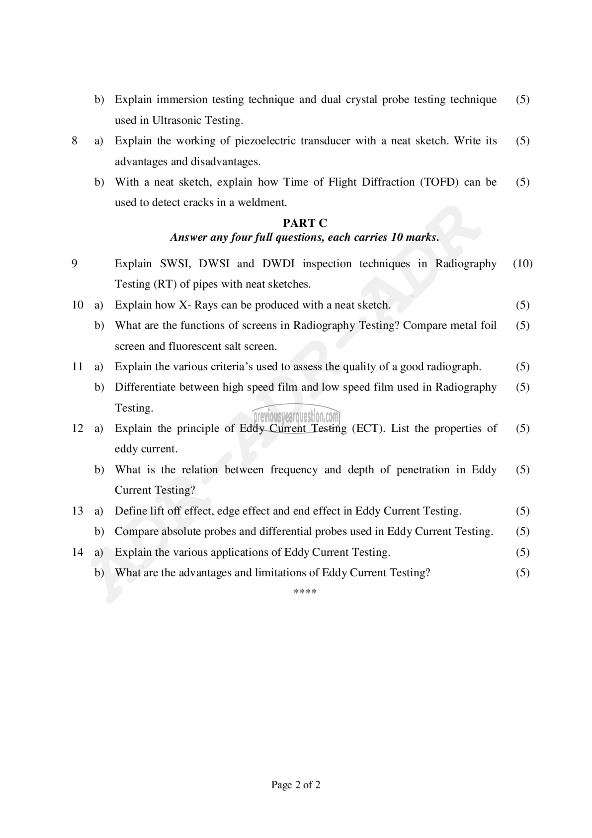 Question Paper - Non-Destructive Testing-2