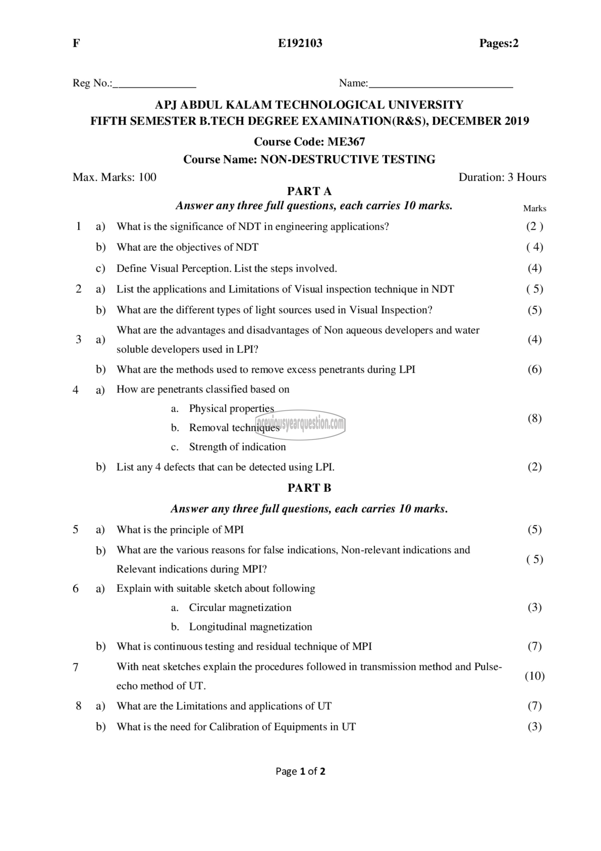 Question Paper - Non-Destructive Testing-1