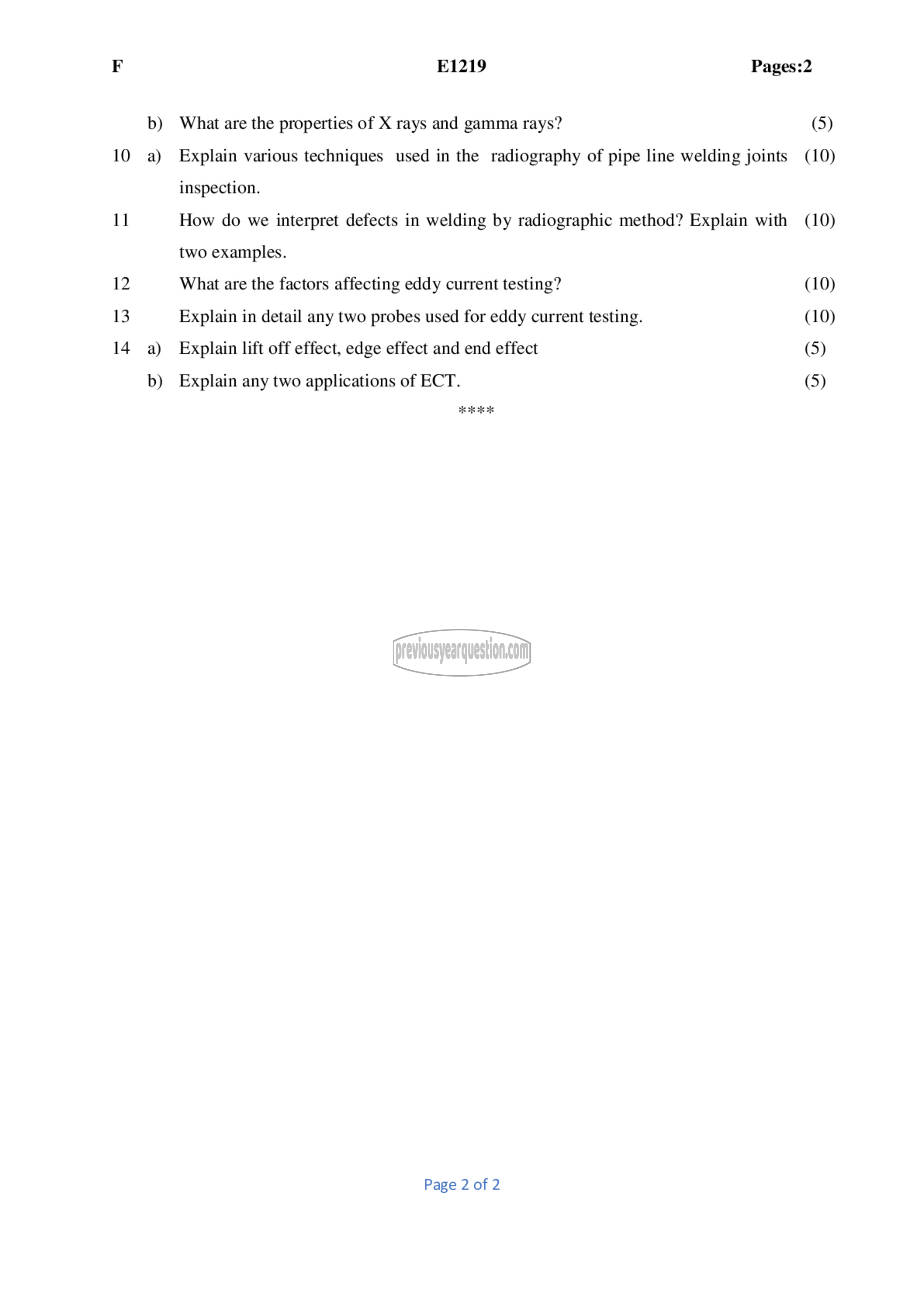 Question Paper - Non-Destructive Testing-2