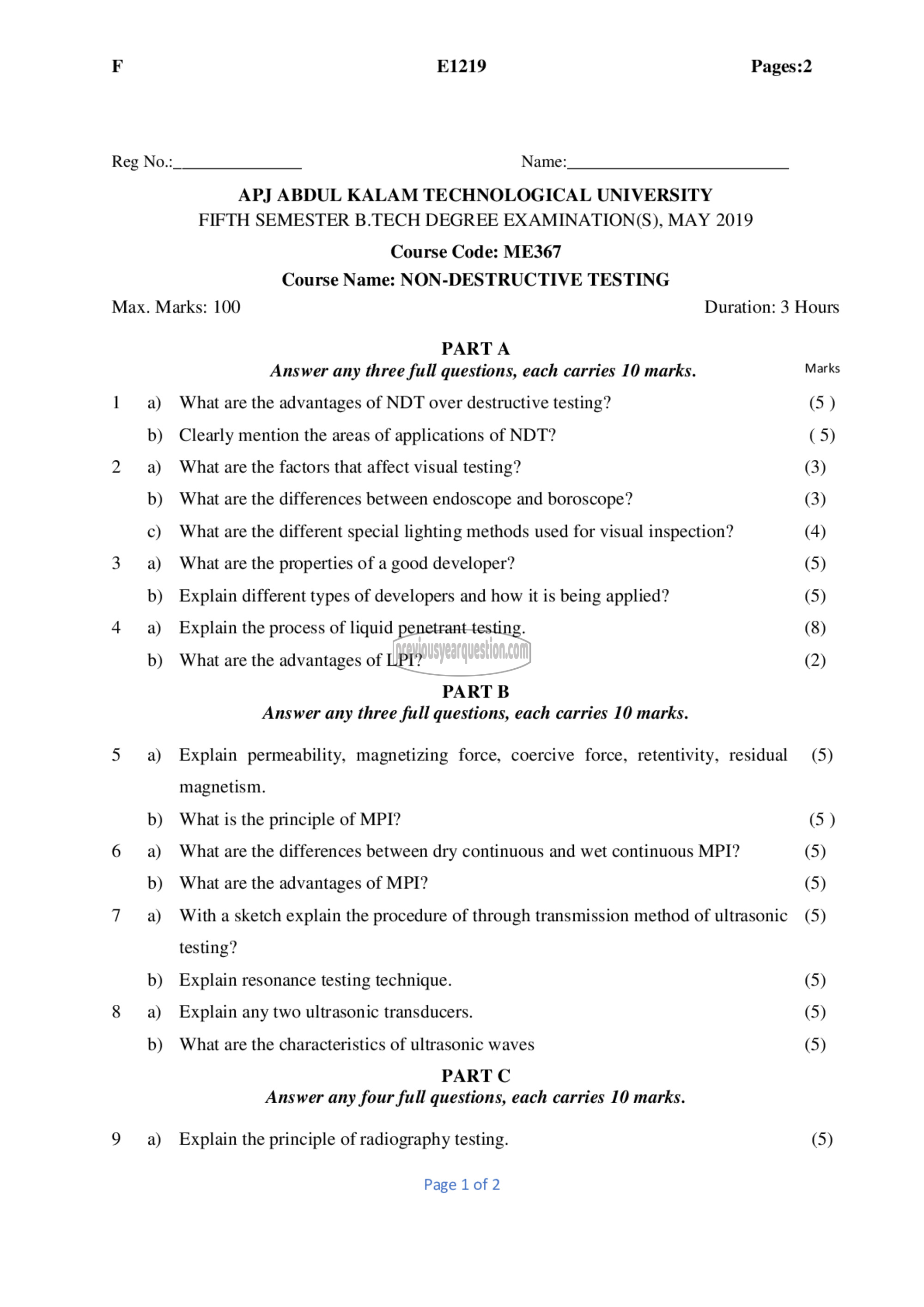 Question Paper - Non-Destructive Testing-1