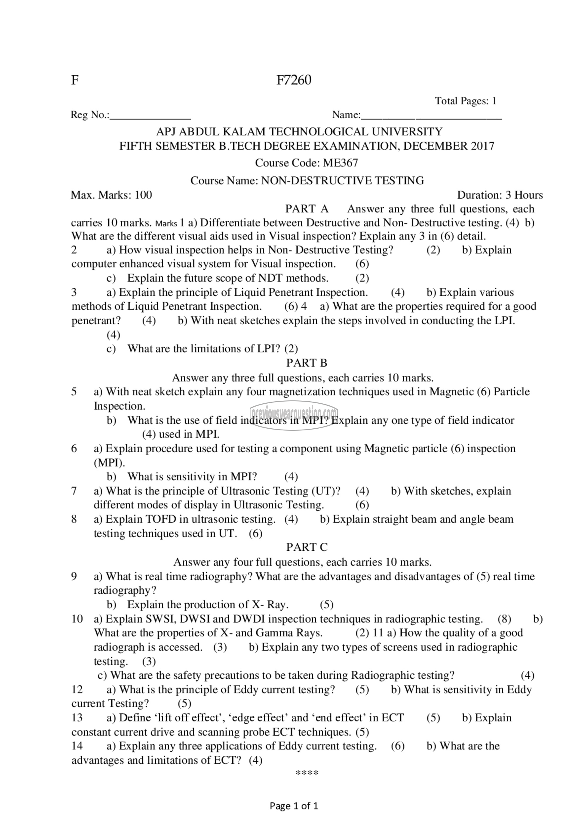 Question Paper - Non-Destructive Testing-1