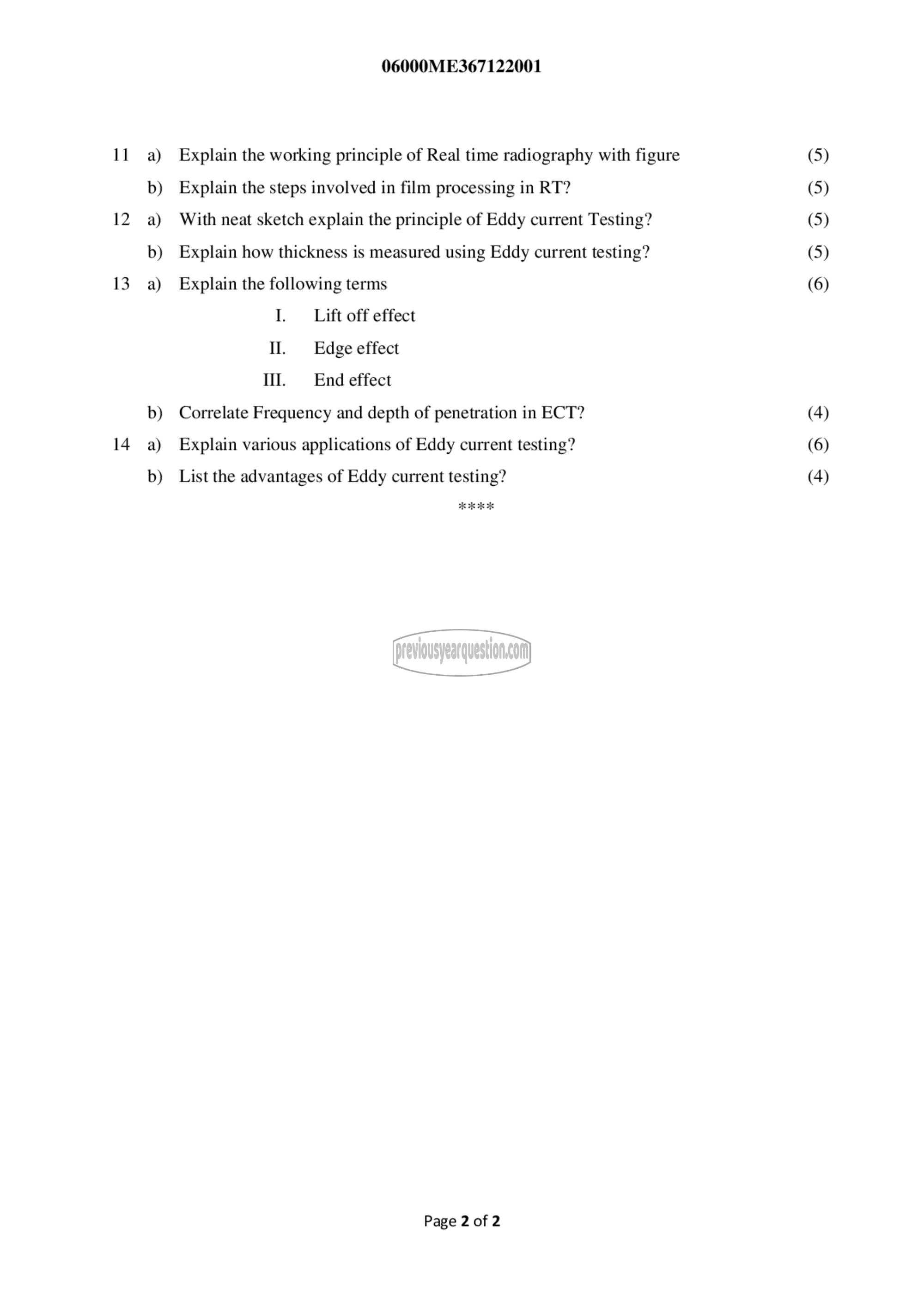 Question Paper - Non-Destructive Testing-2