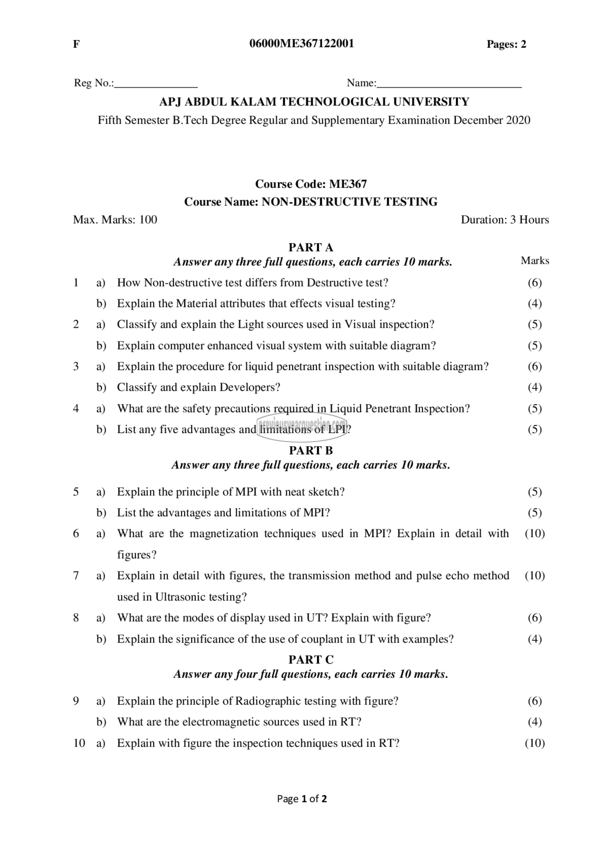 Question Paper - Non-Destructive Testing-1