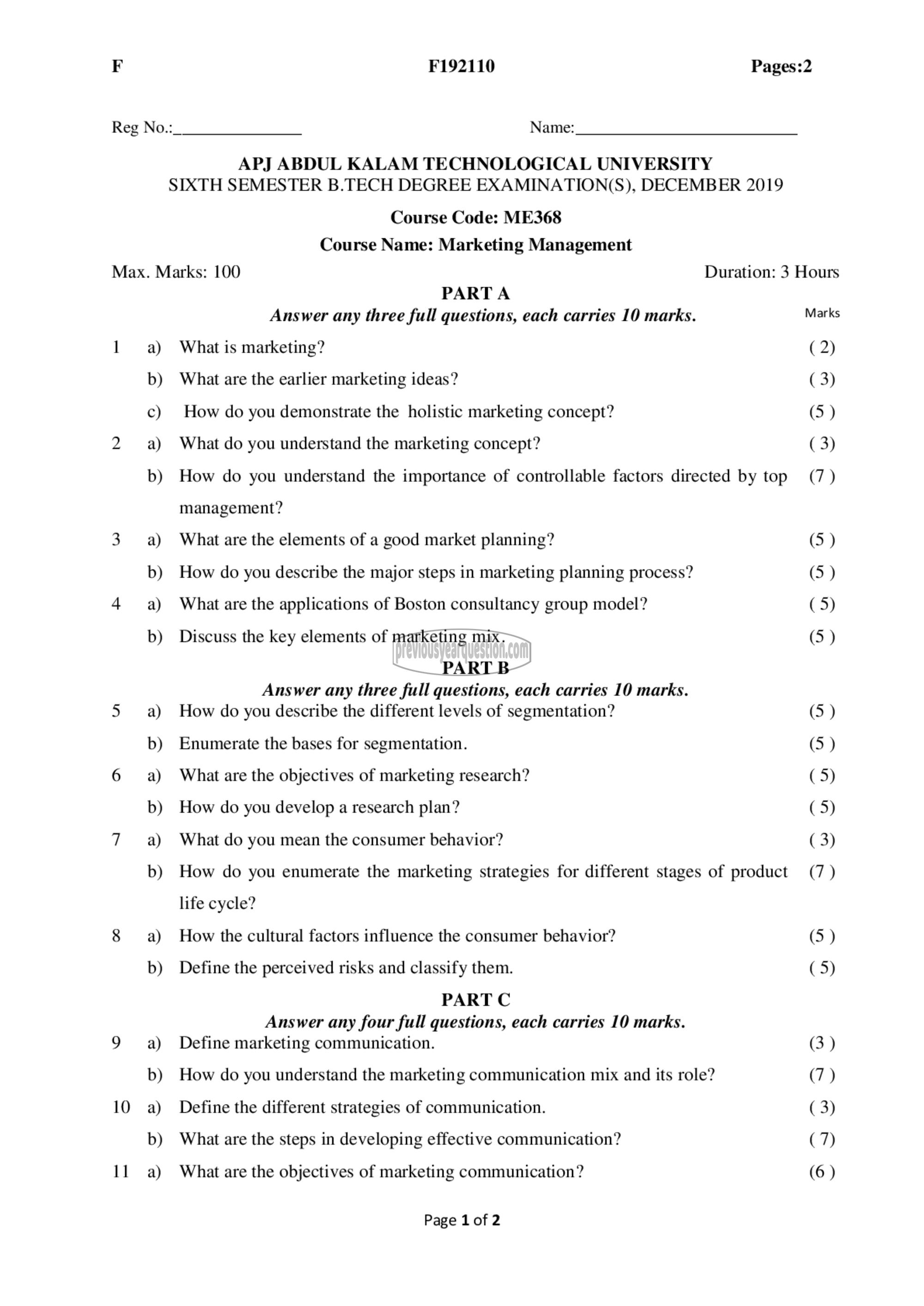 Question Paper - Marketing Management-1