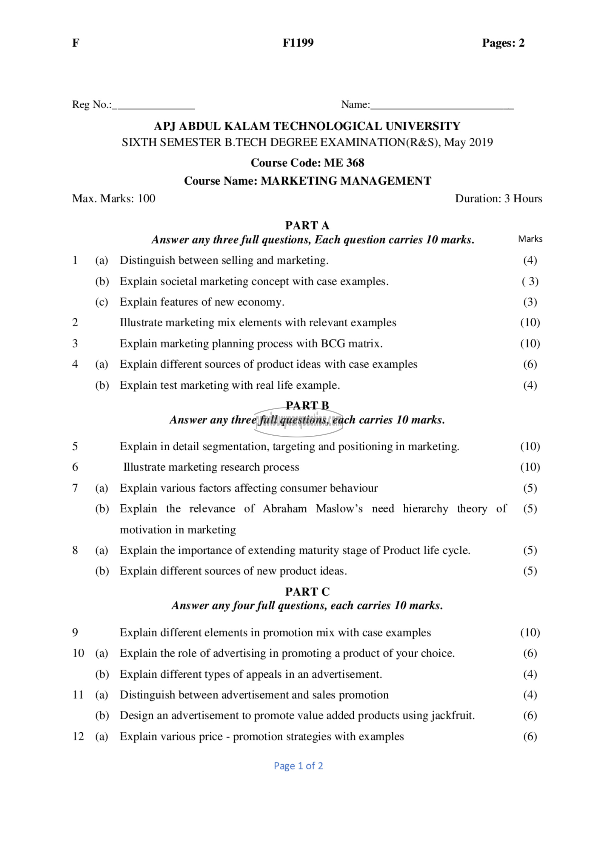 Question Paper - Marketing Management-1