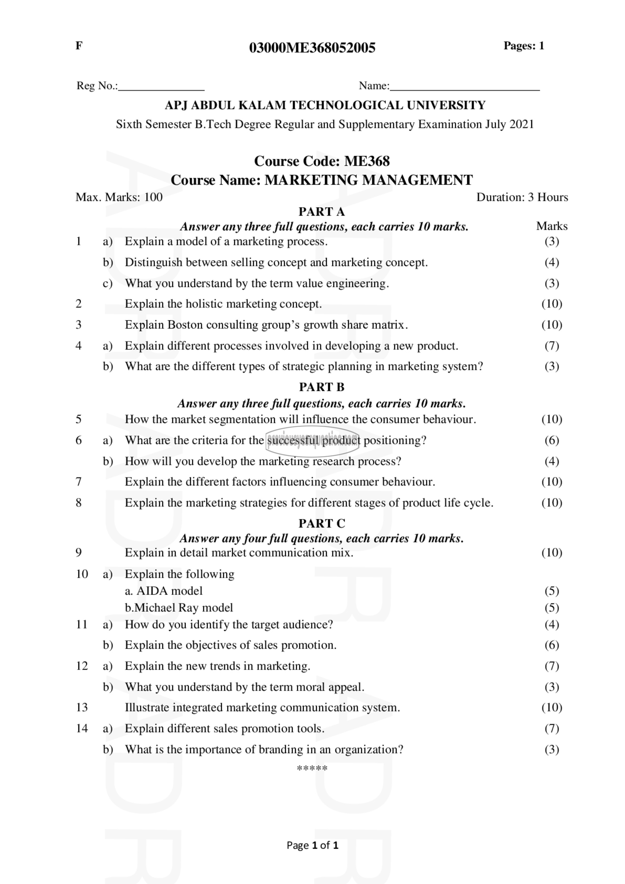 Question Paper - Marketing Management-1