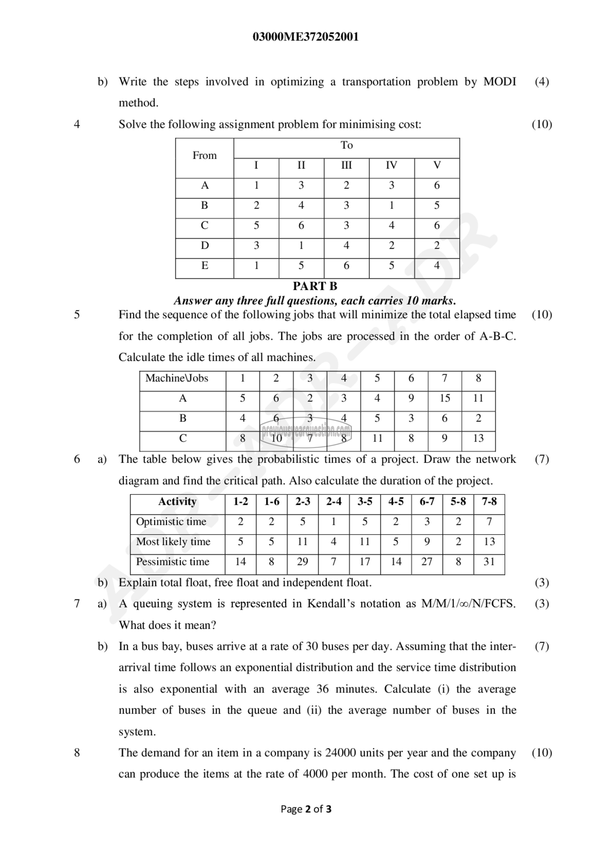 Question Paper - Operations Research-2