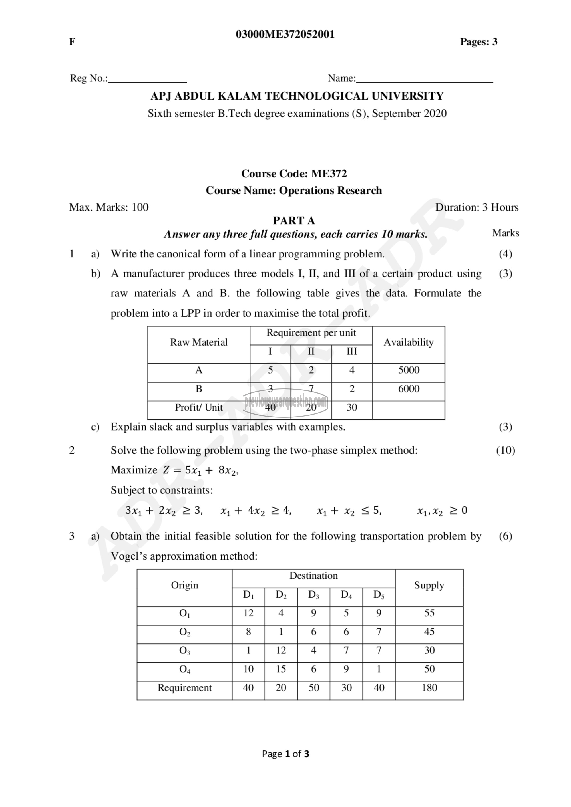 Question Paper - Operations Research-1