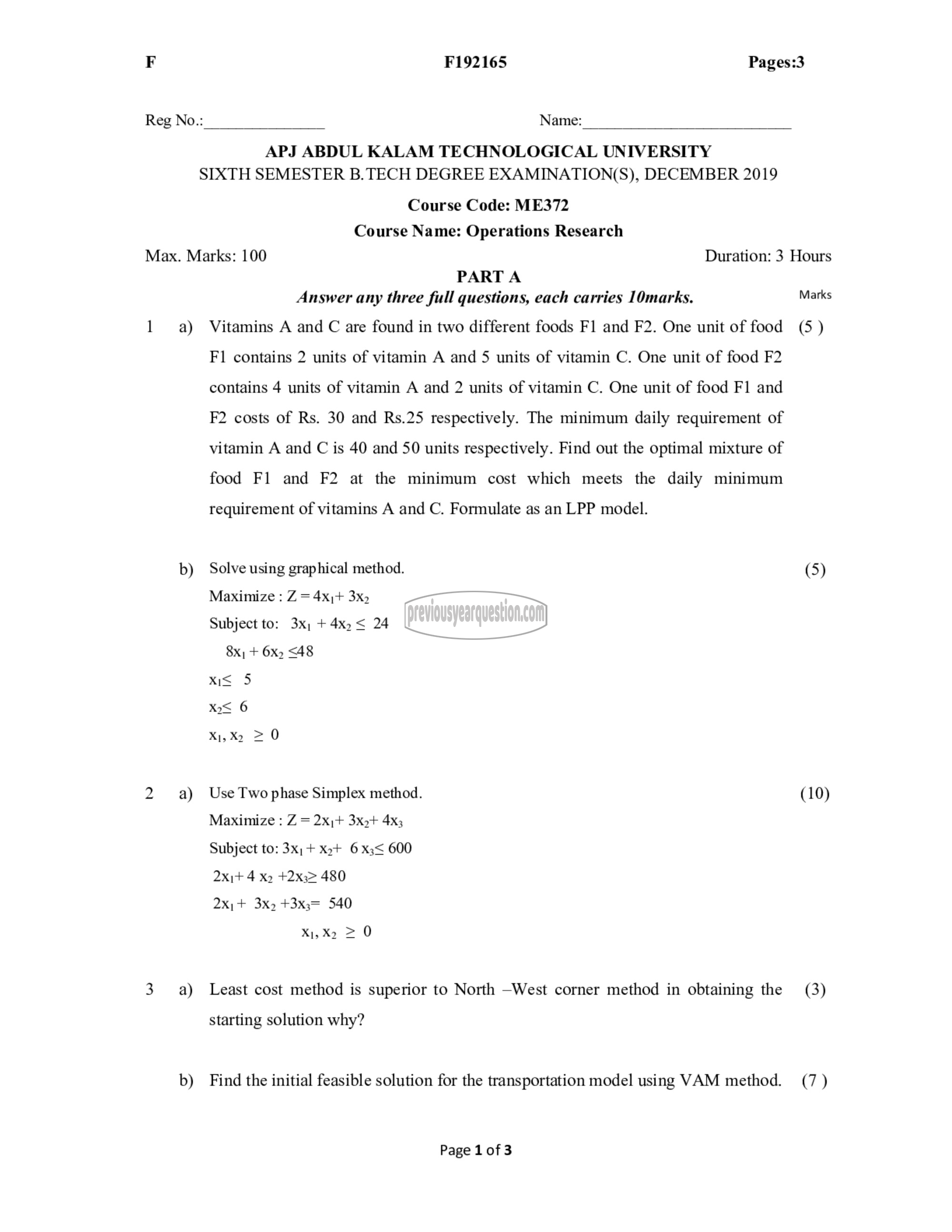 Question Paper - Operations Research-1