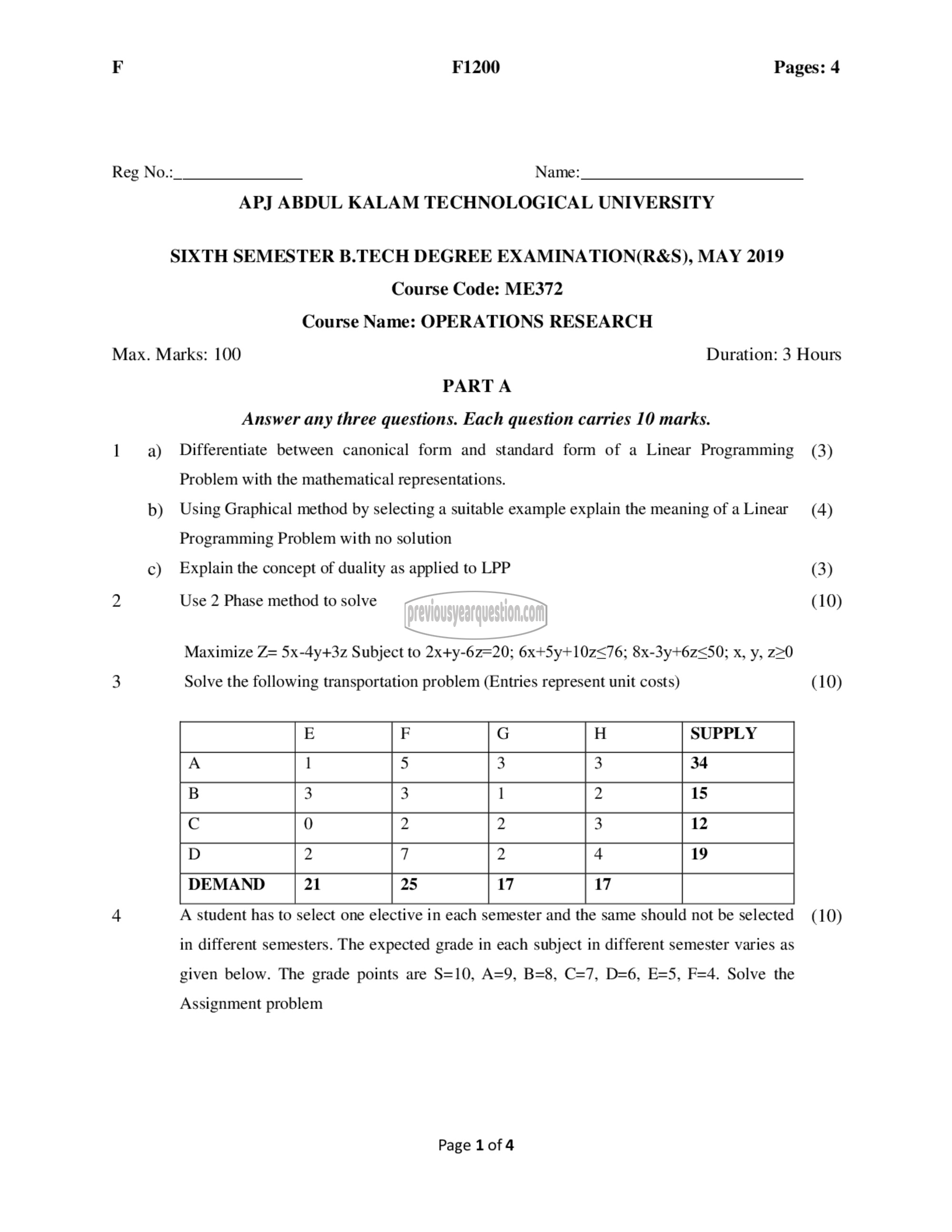 Question Paper - Operations Research-1