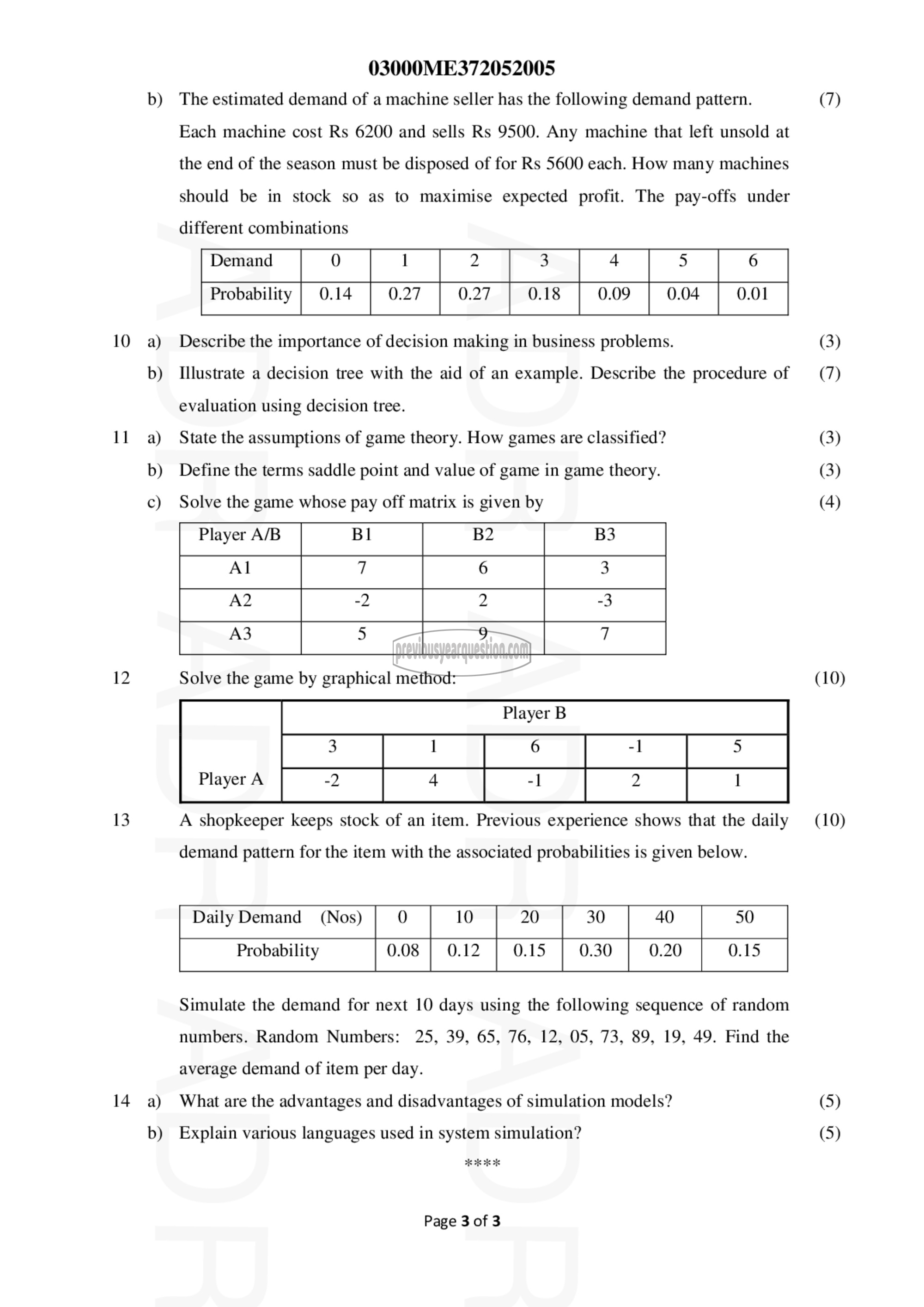 Question Paper - Operations Research-3