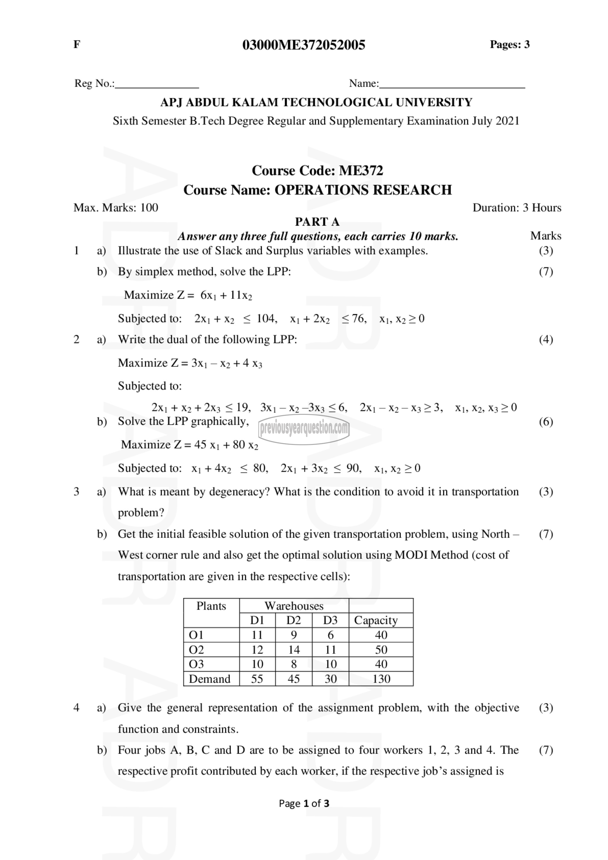 Question Paper - Operations Research-1