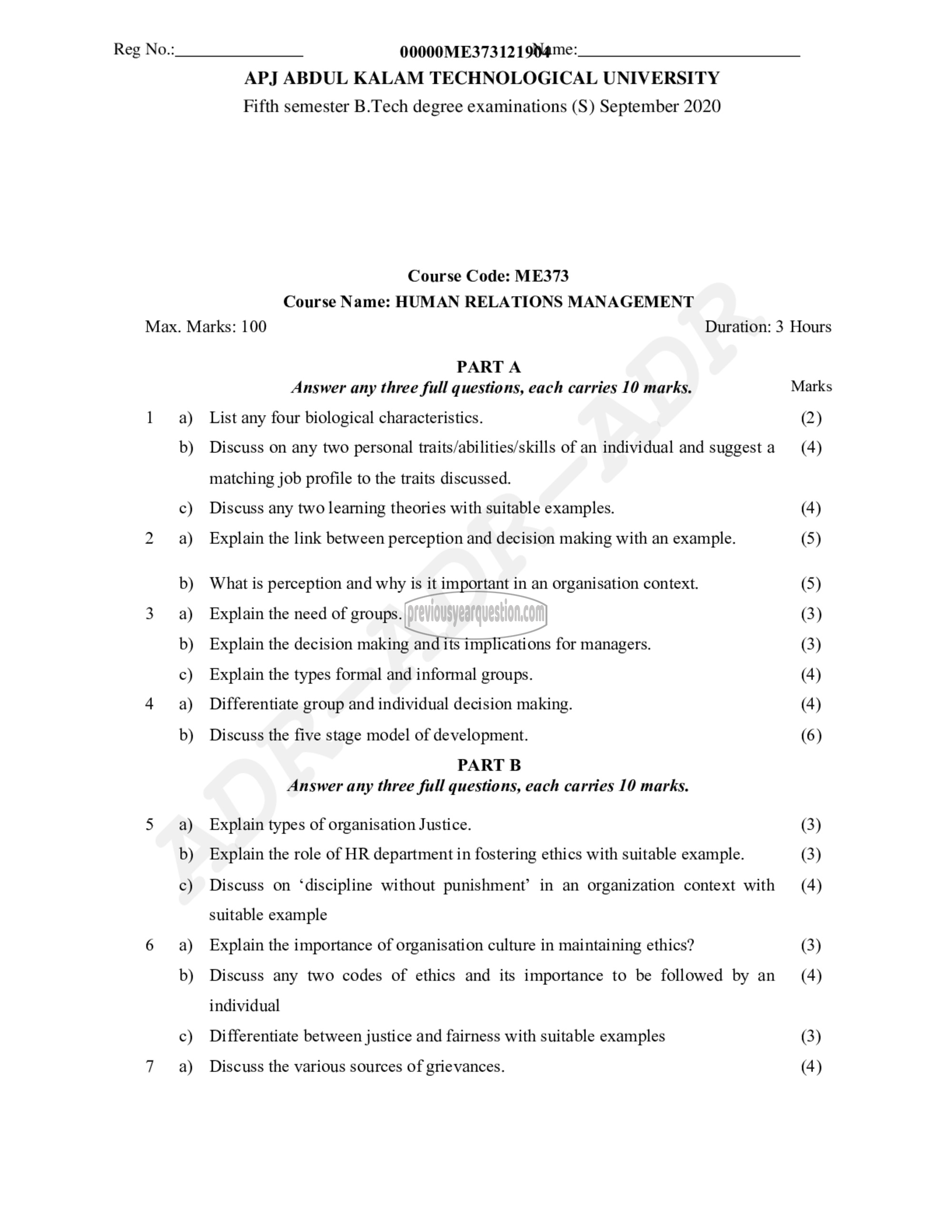 Question Paper - Human Relations Management-1