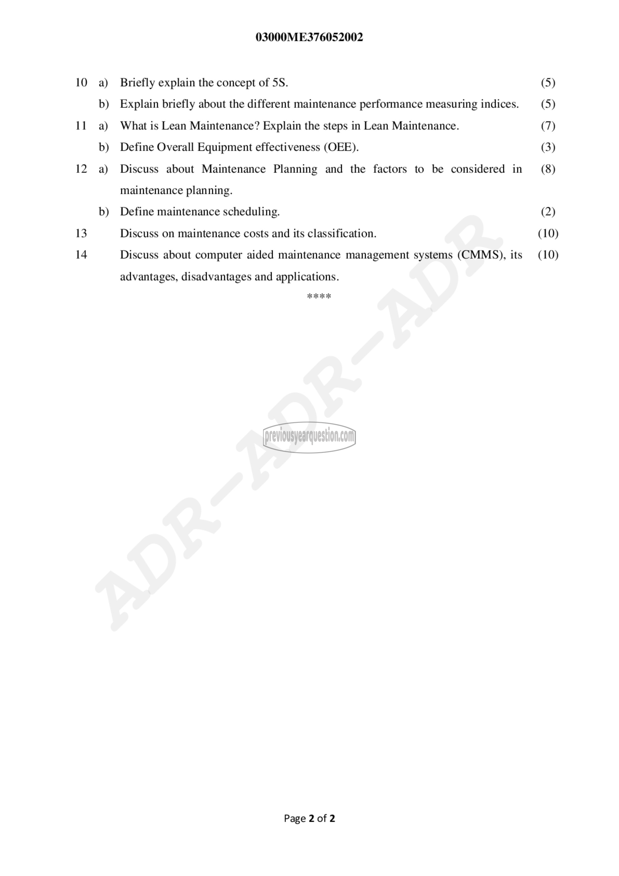 Question Paper - Maintenance Engineering-2