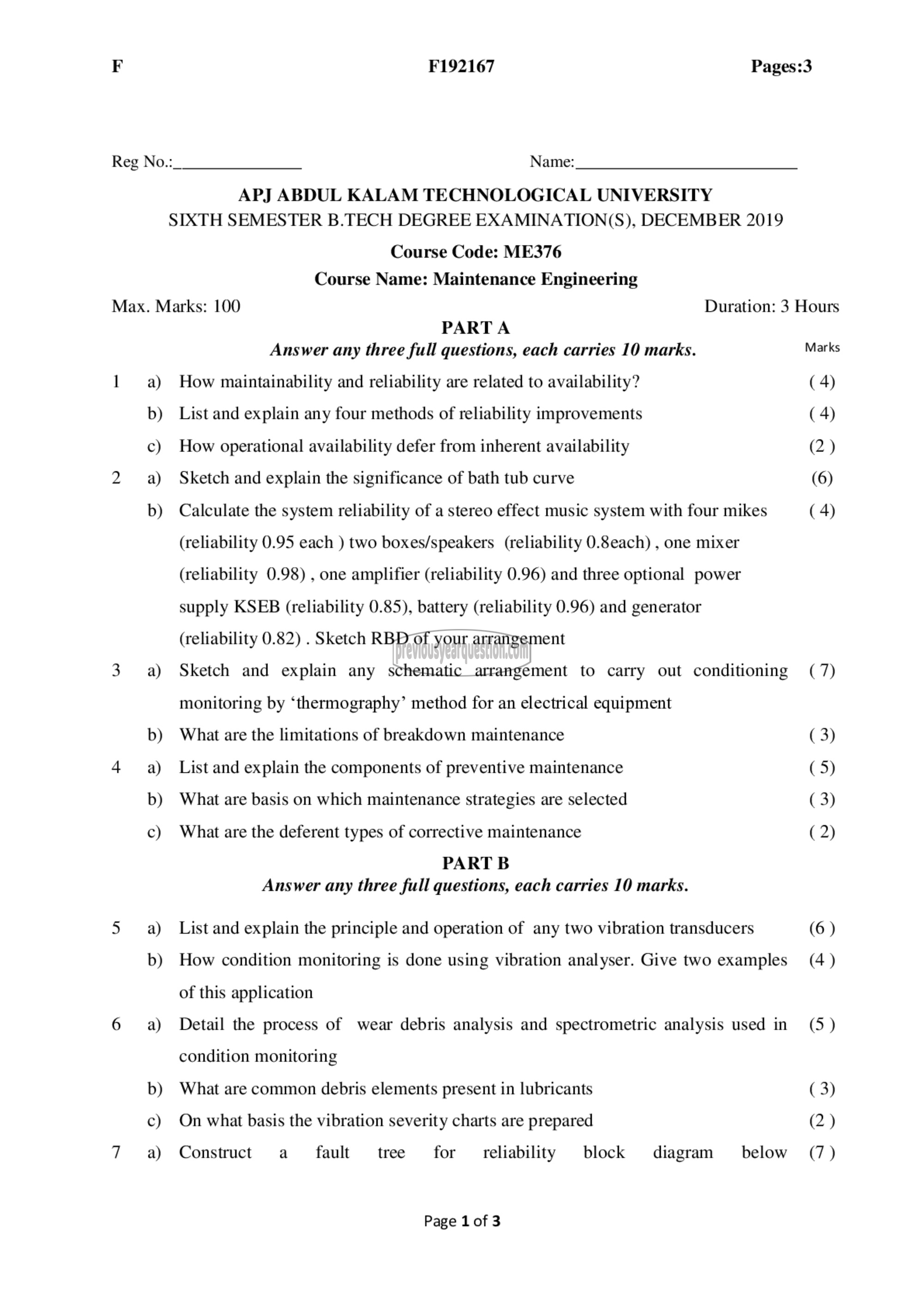 Question Paper - Maintenance Engineering-1