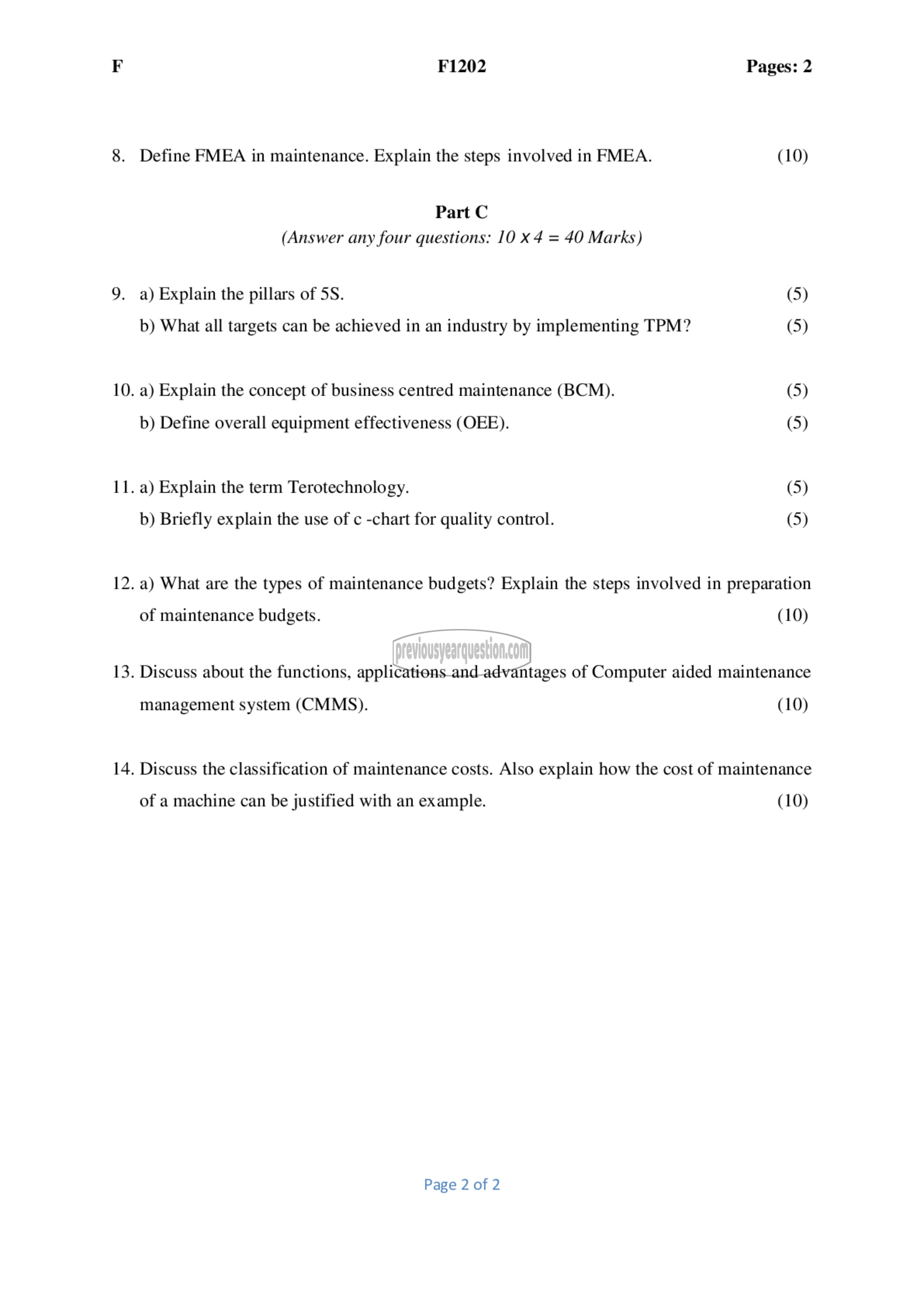 Question Paper - Maintenance Engineering-2