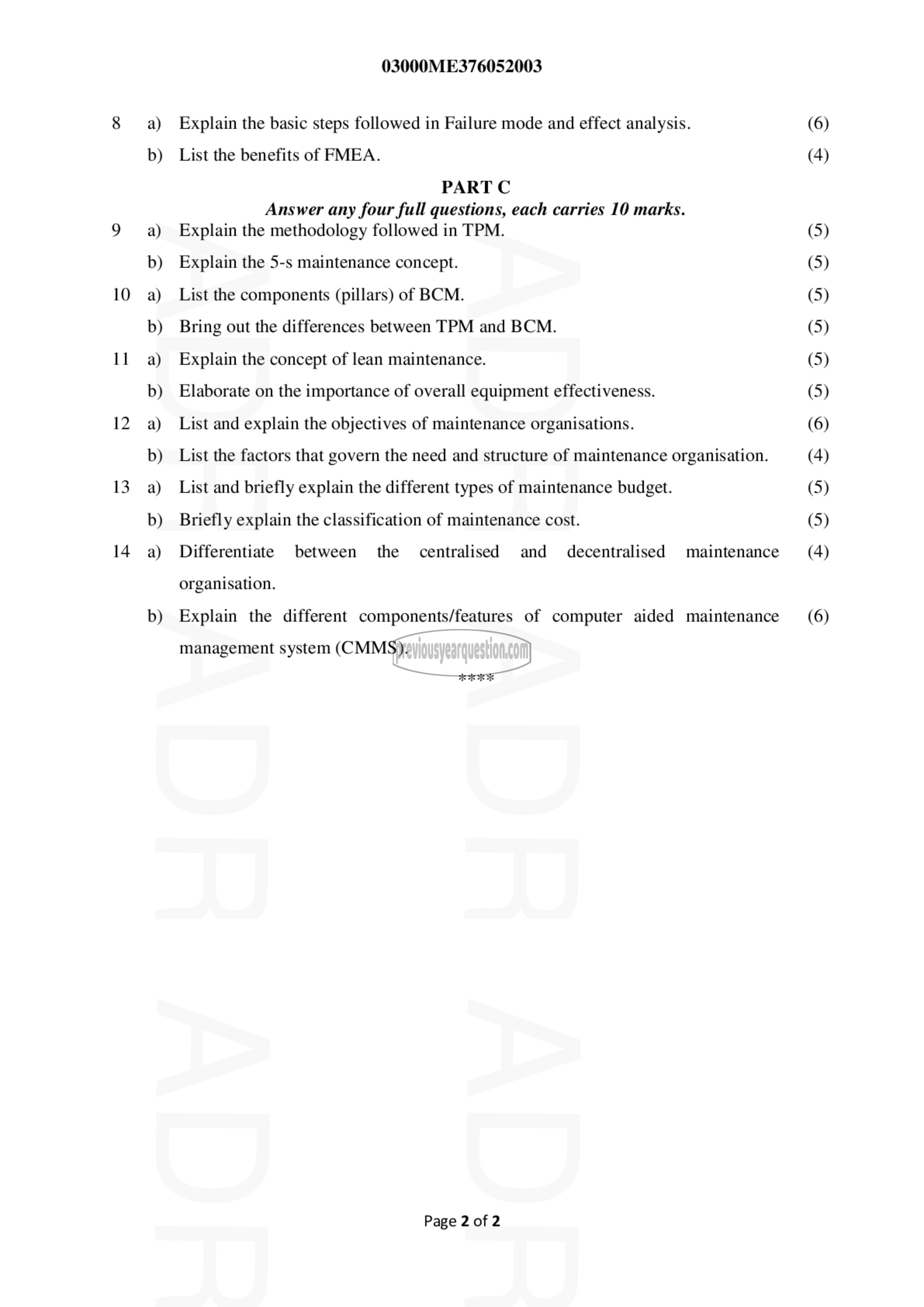 Question Paper - Maintenance Engineering-2