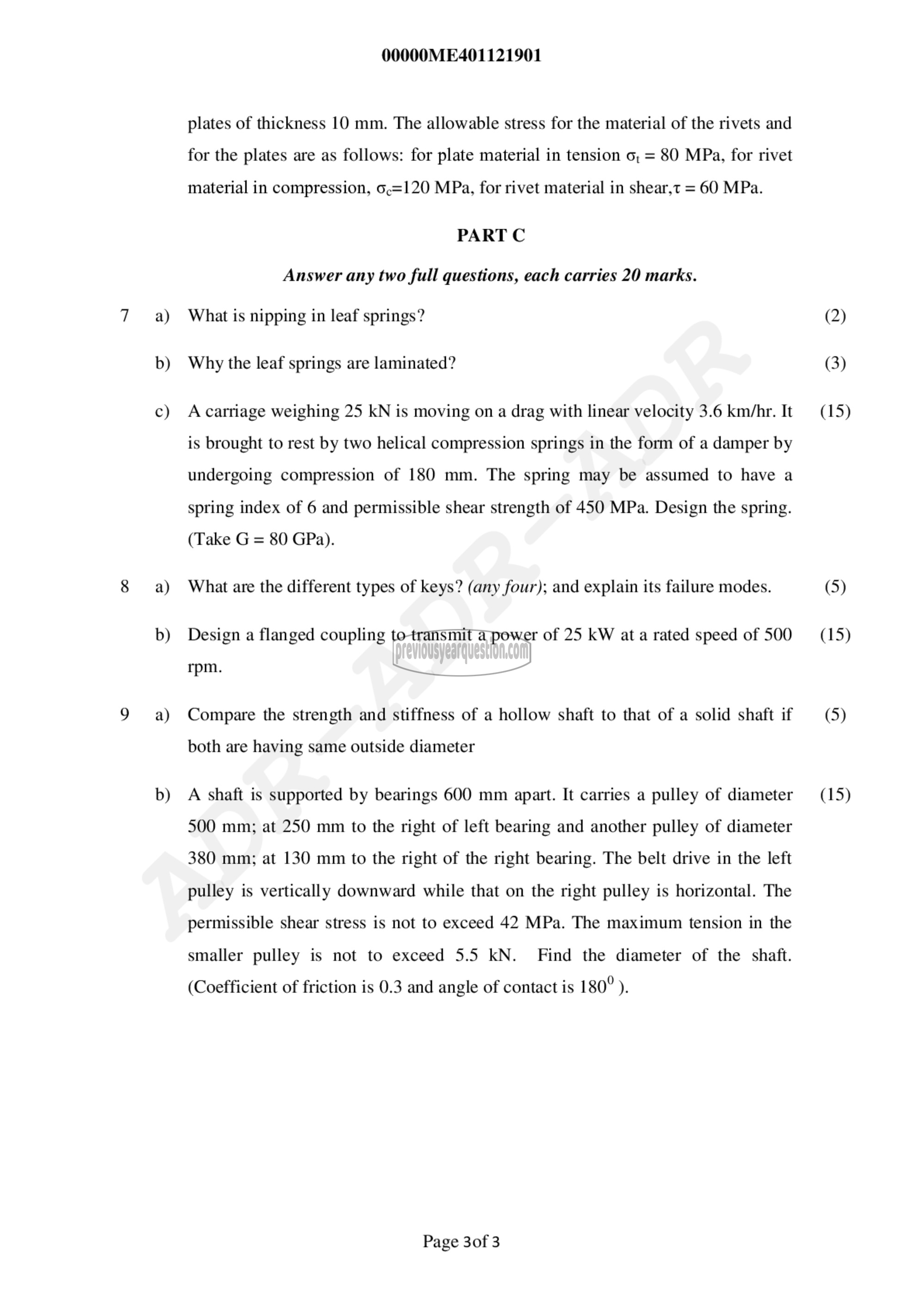 Question Paper - Design of Machine Elements I-3