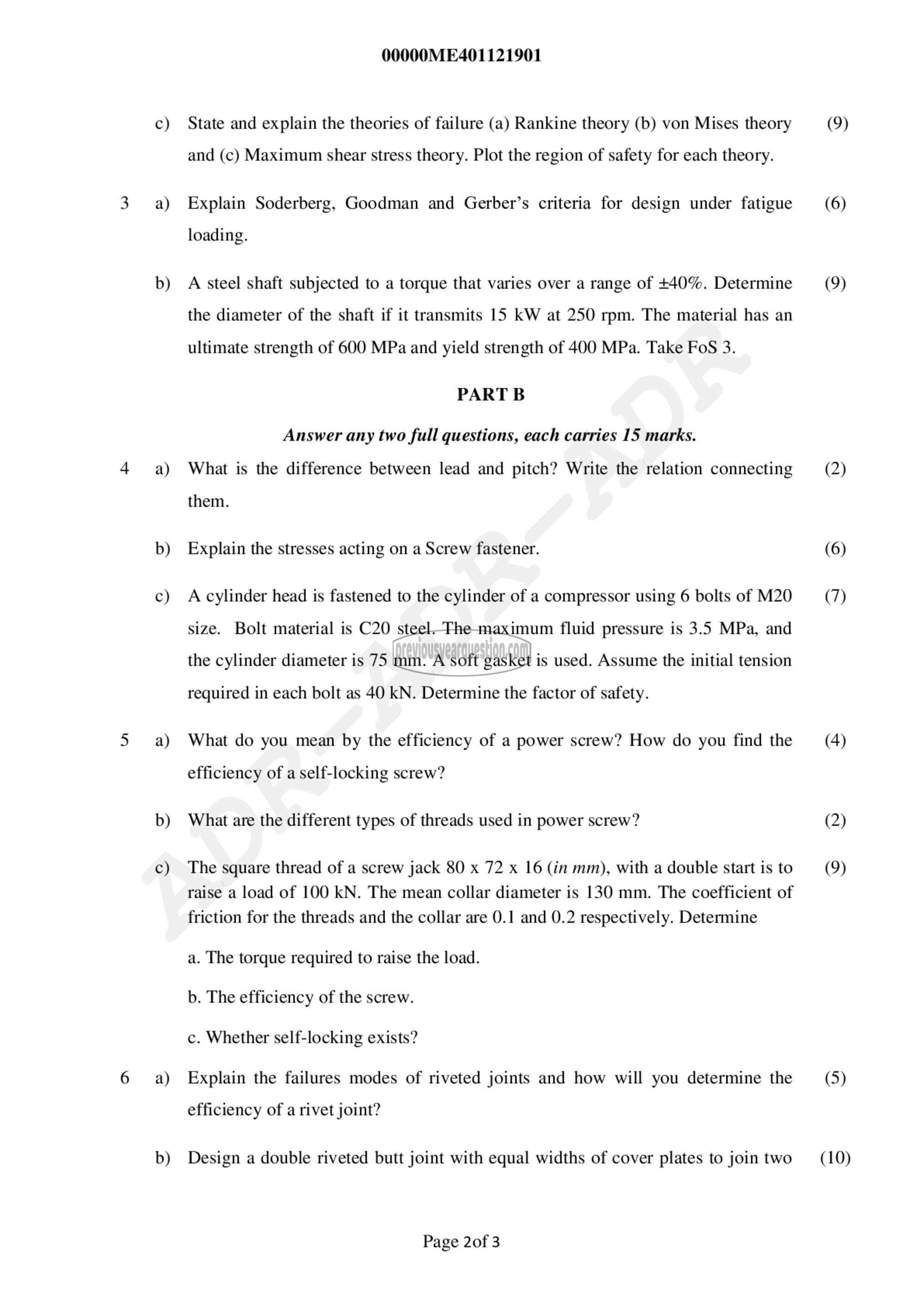 Question Paper - Design of Machine Elements I-2