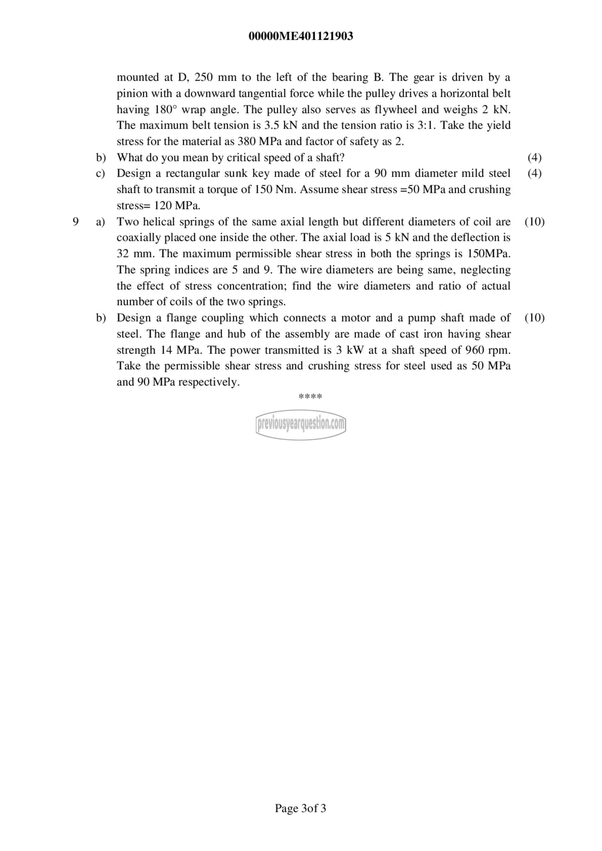 Question Paper - Design of Machine Elements I-3