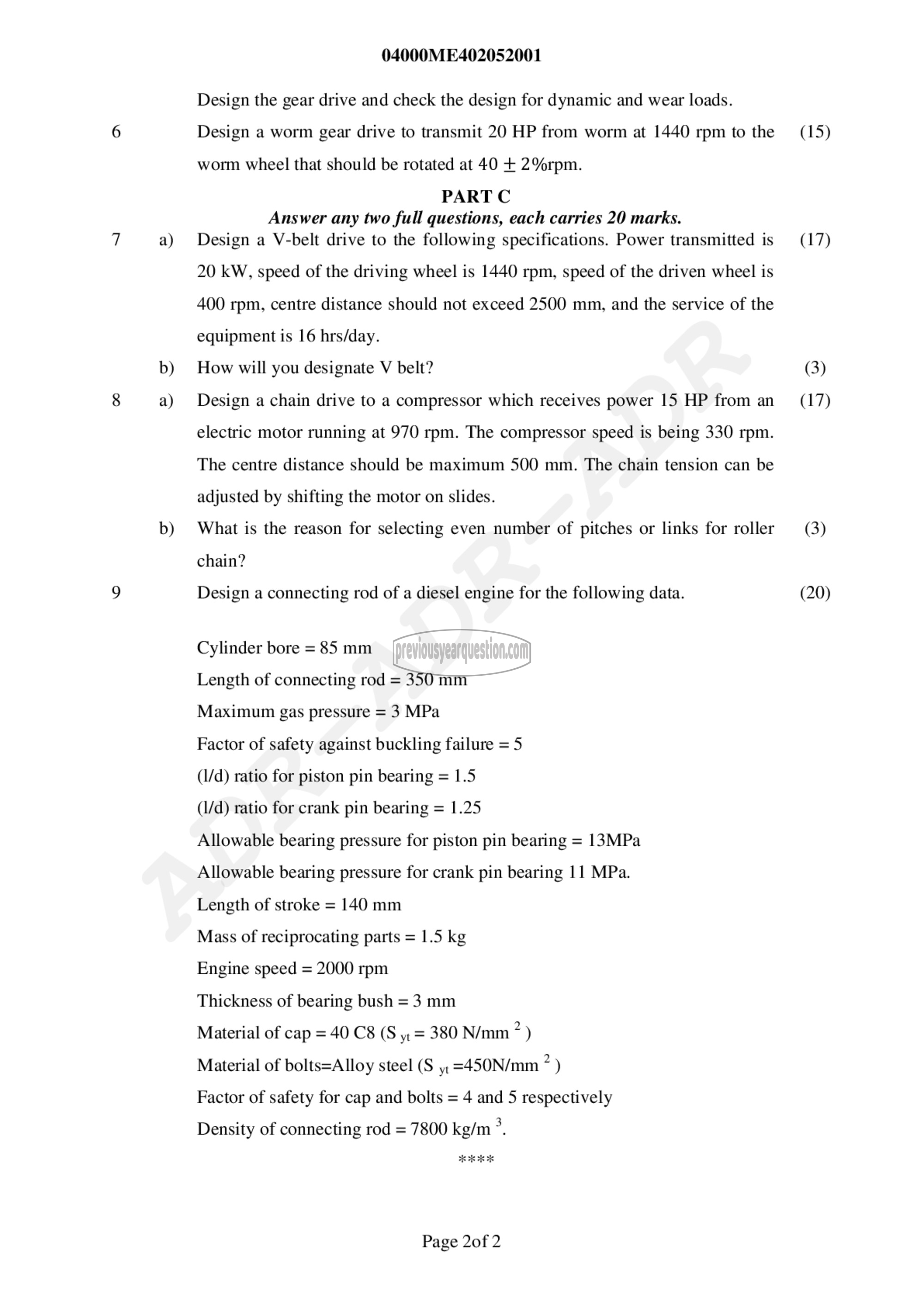 Question Paper - Design of Machine Elements II-2