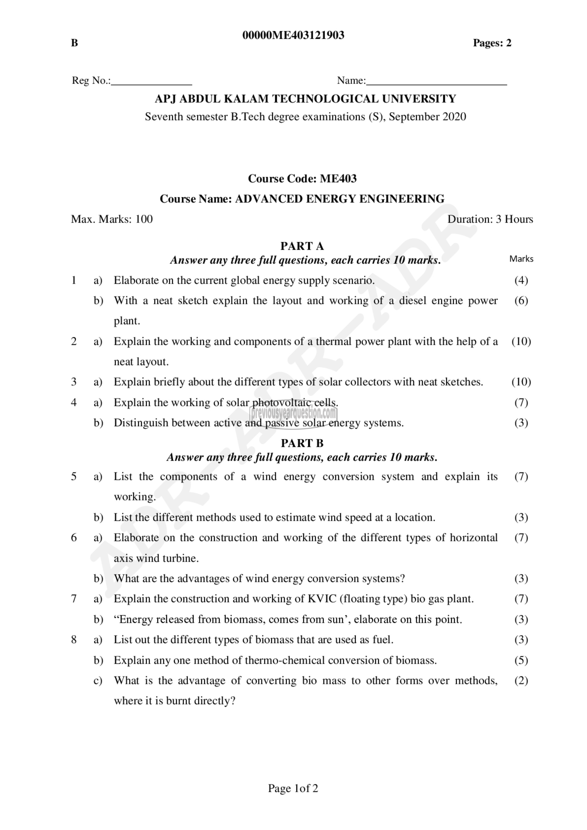 Question Paper - Advanced Energy Engineering-1