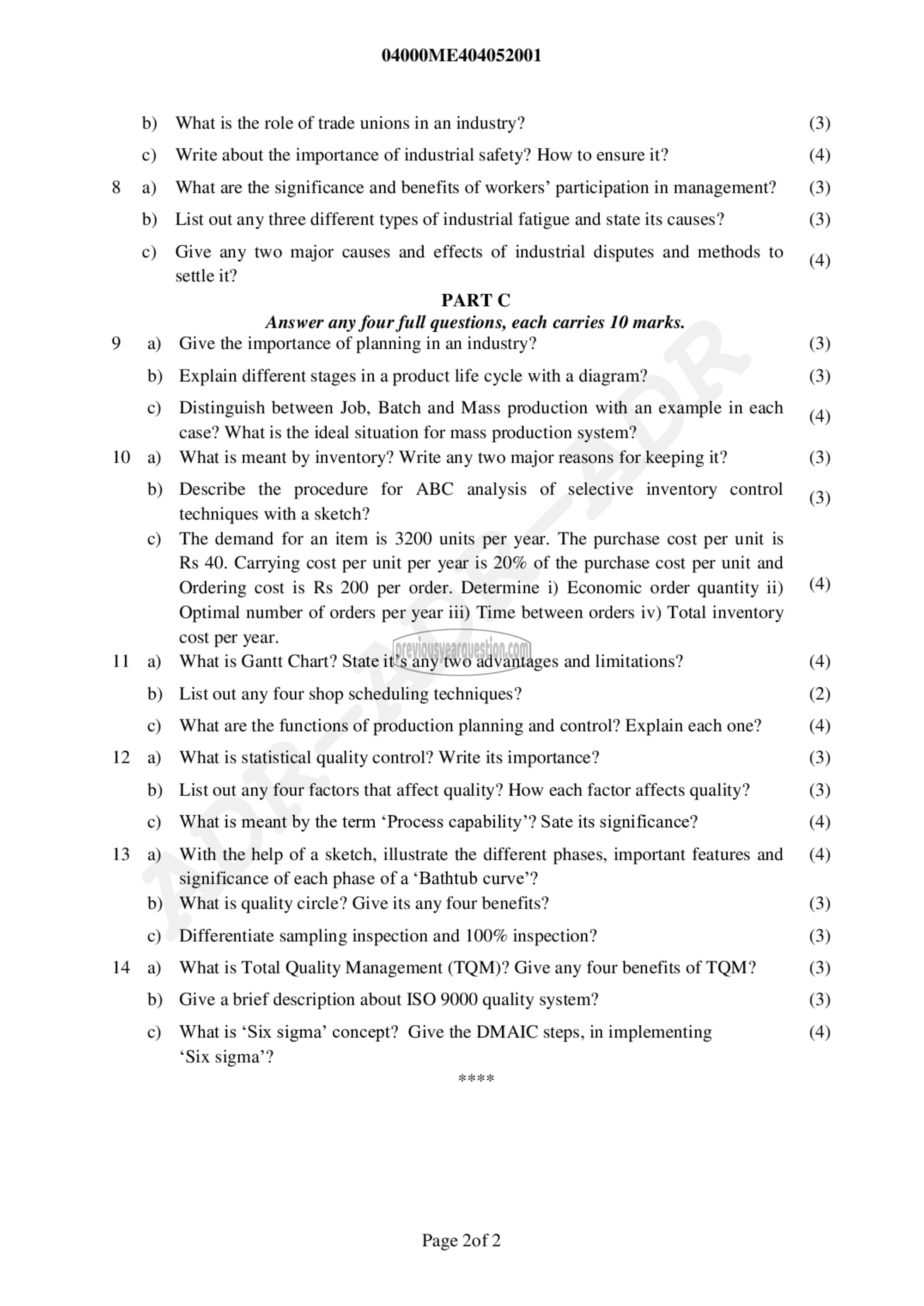 Question Paper - Industrial Engineering-2