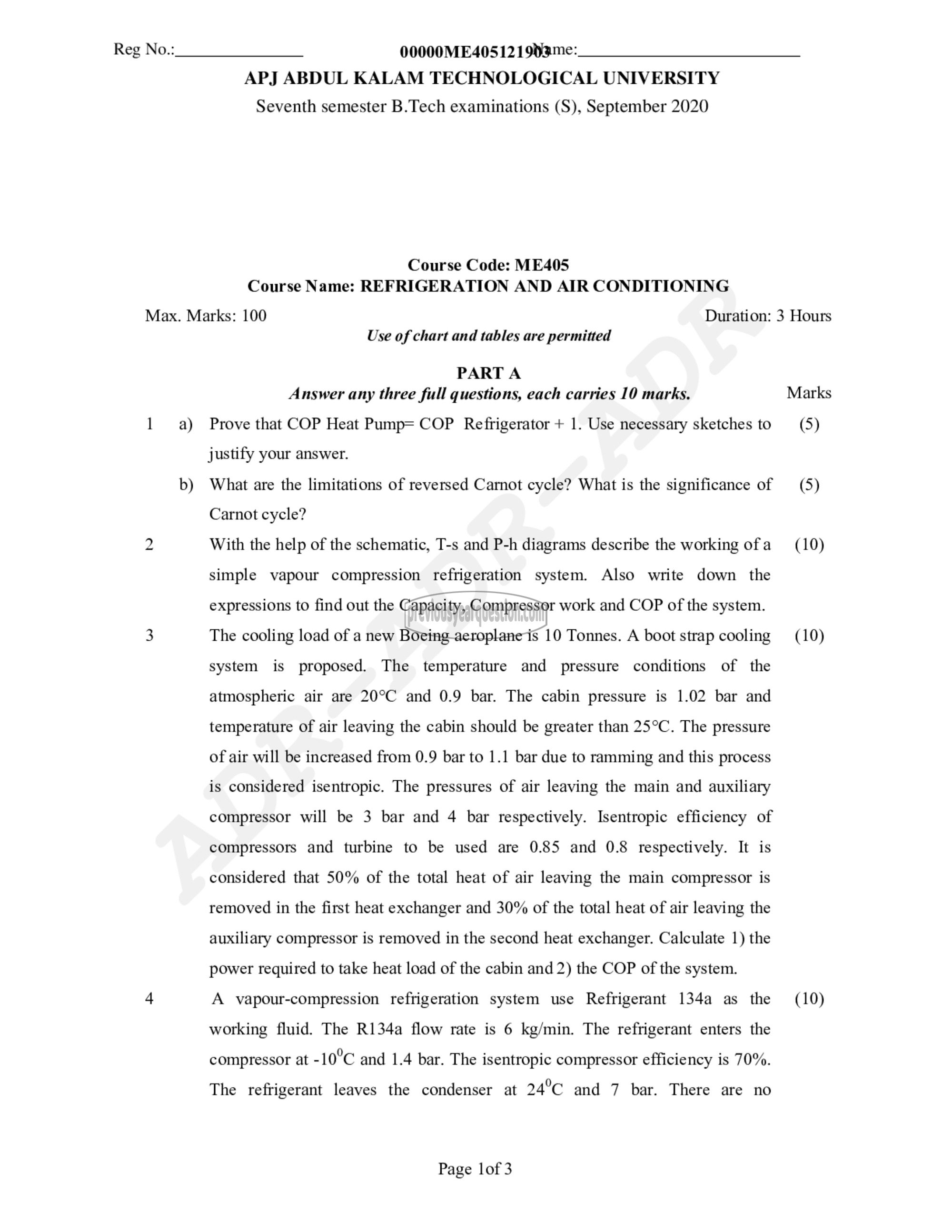 Question Paper - Refrigeration and Air Conditioning-1