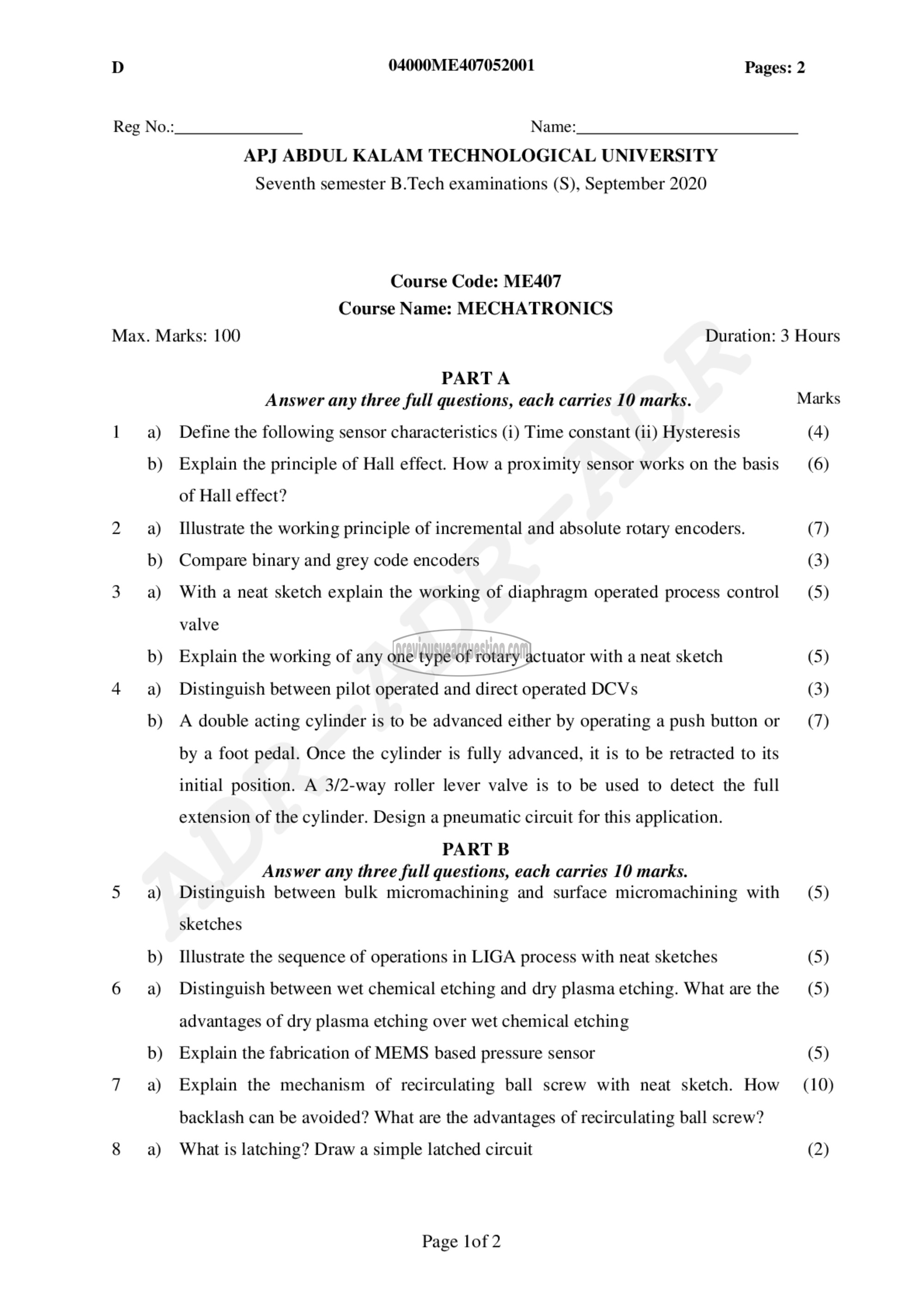 Question Paper - Mechatronics-1