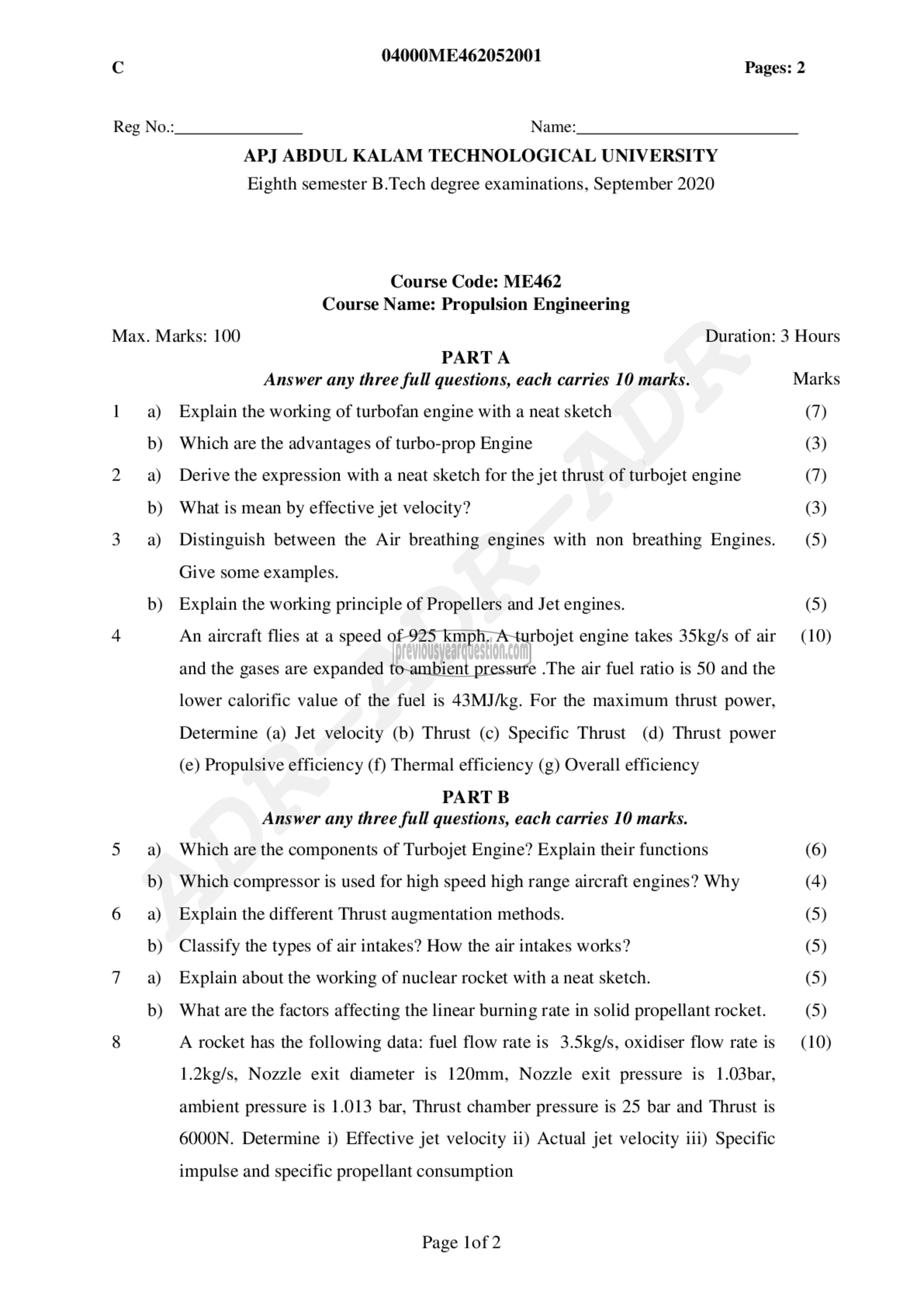 Question Paper - Propulsion Engineering-1