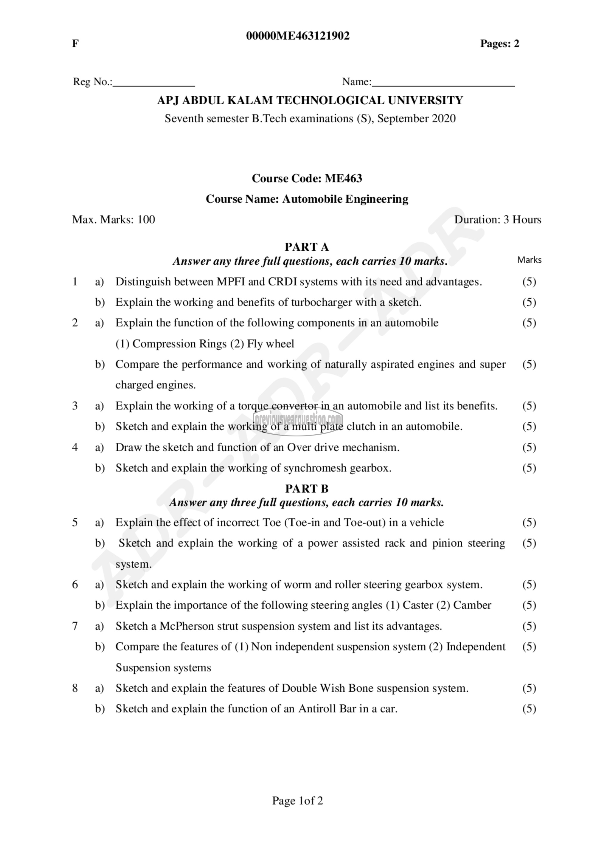 Question Paper - Automobile Engineering-1