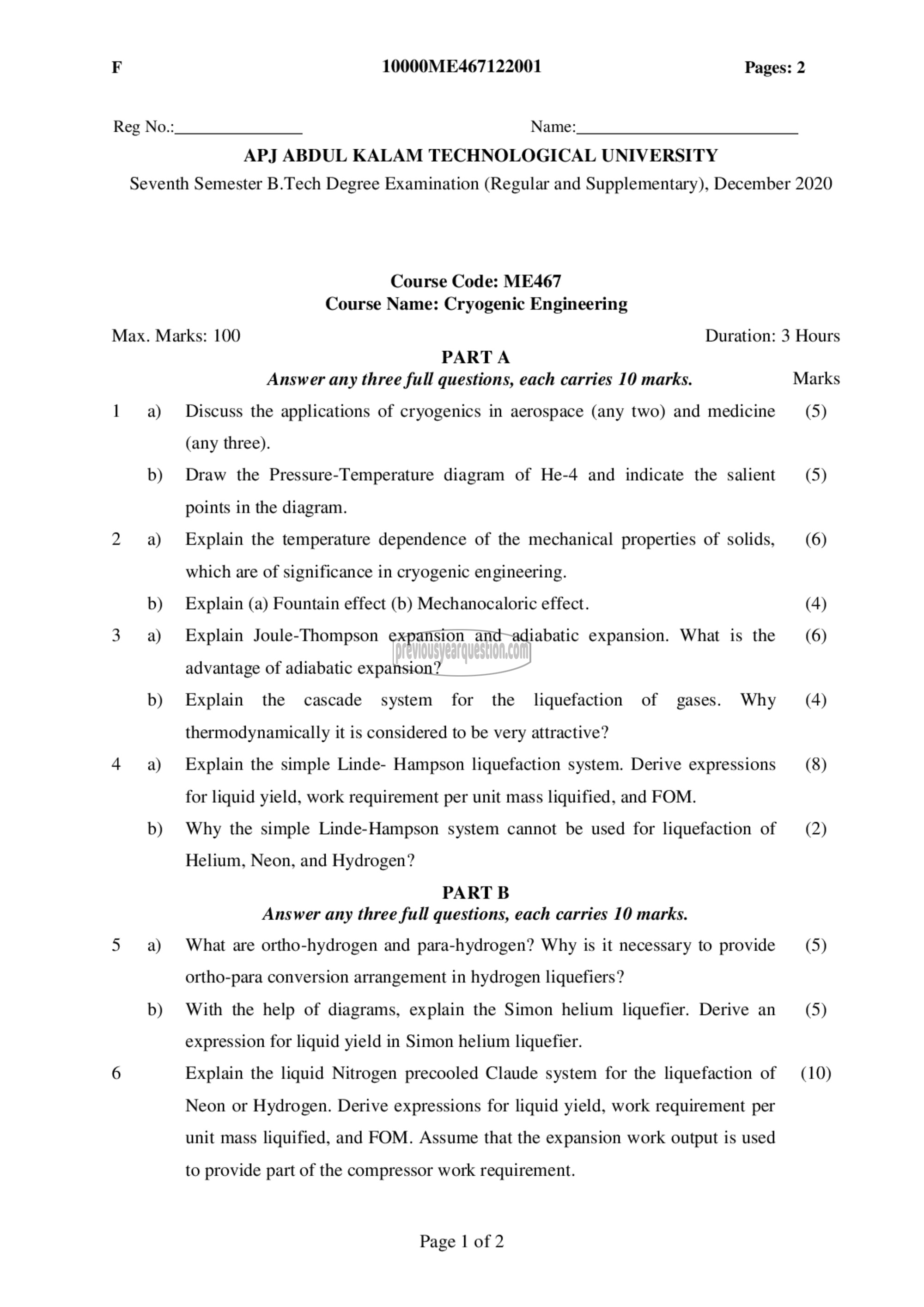 Question Paper - Cryogenic Engineering-1