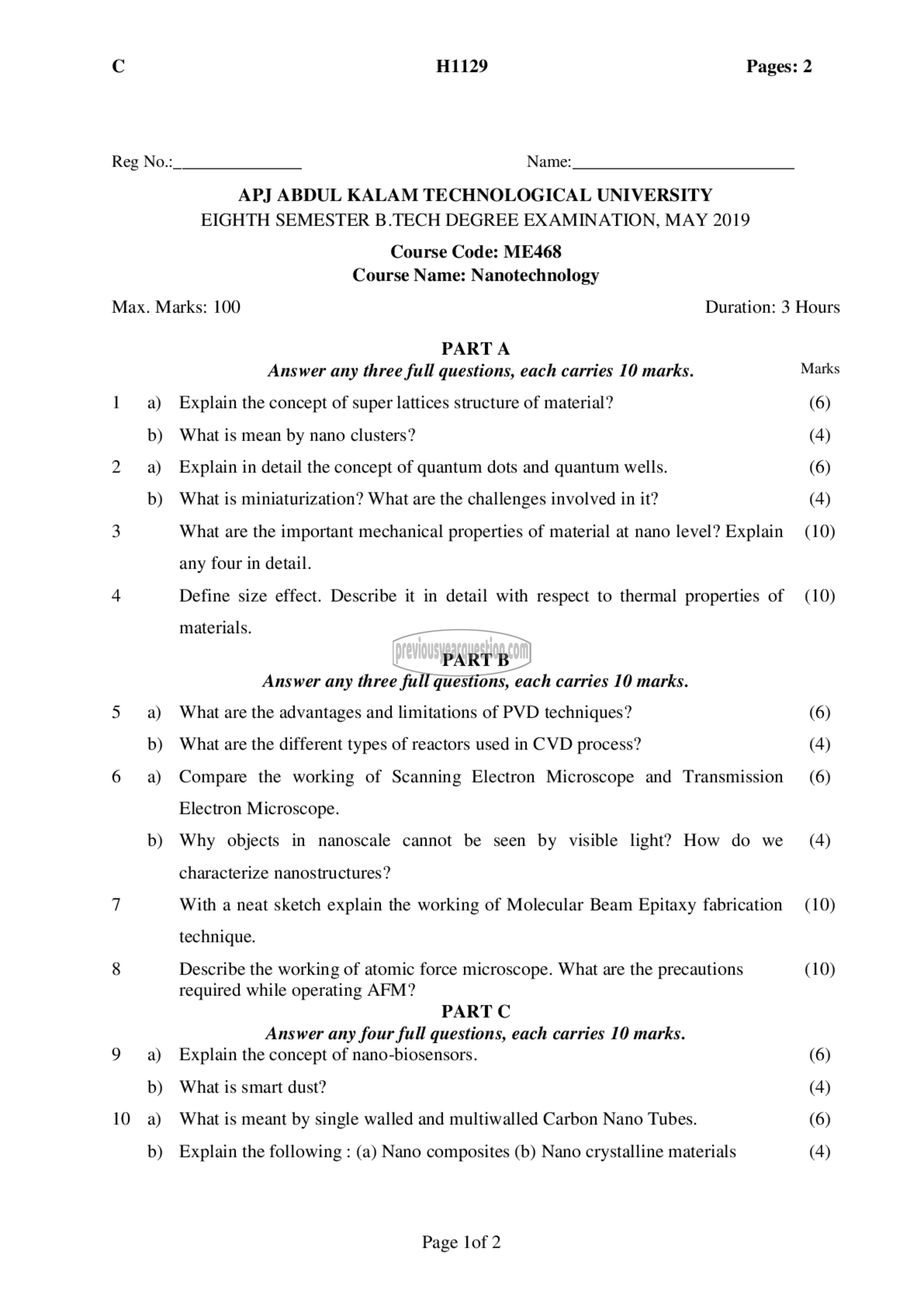 Question Paper - Nanotechnology-1