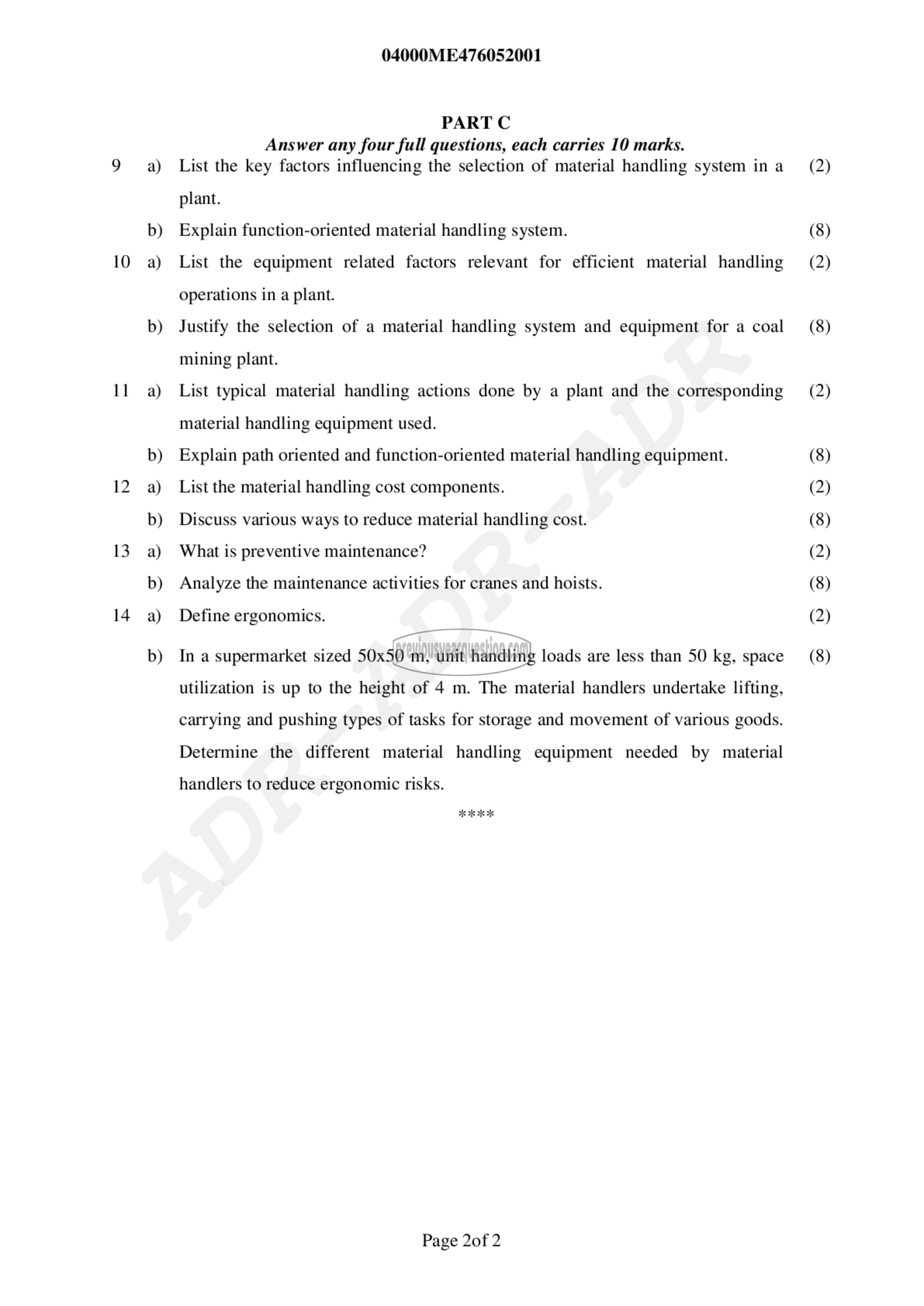 Question Paper - Material Handling & Facilities Planning-2