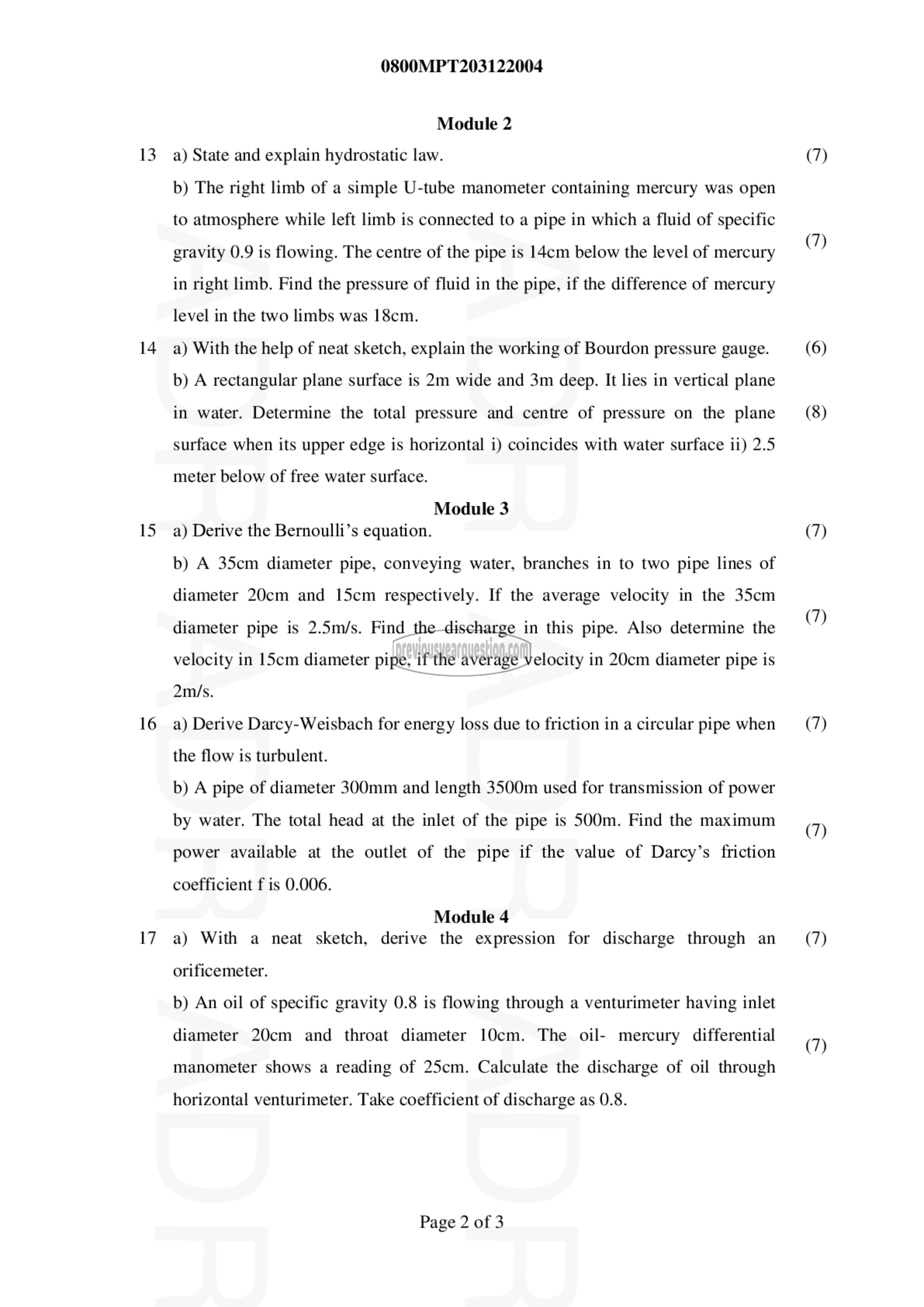 Question Paper - FLUID MECHANICS AND MACHINERY-2