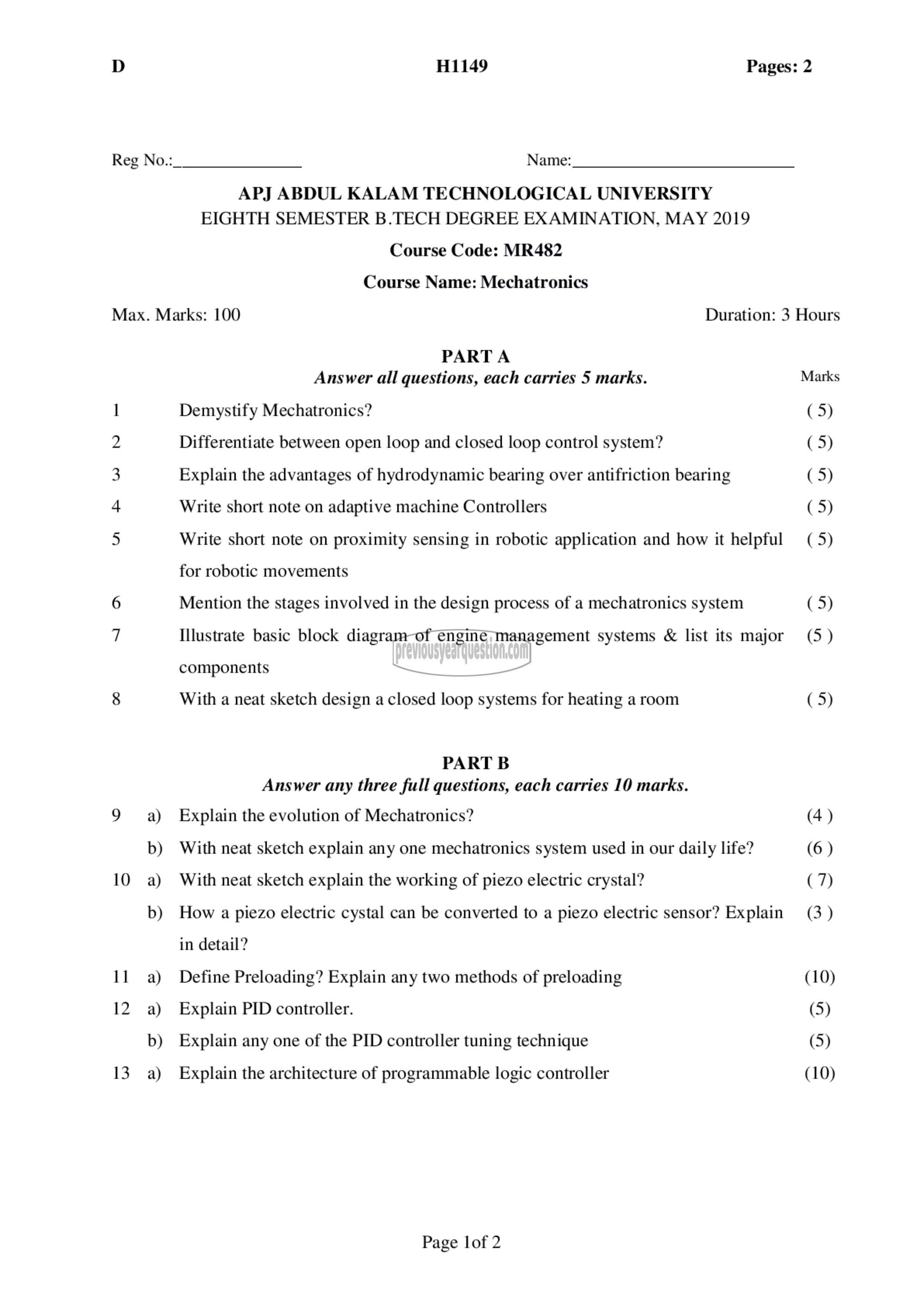 Question Paper - MECHATRONICS-1