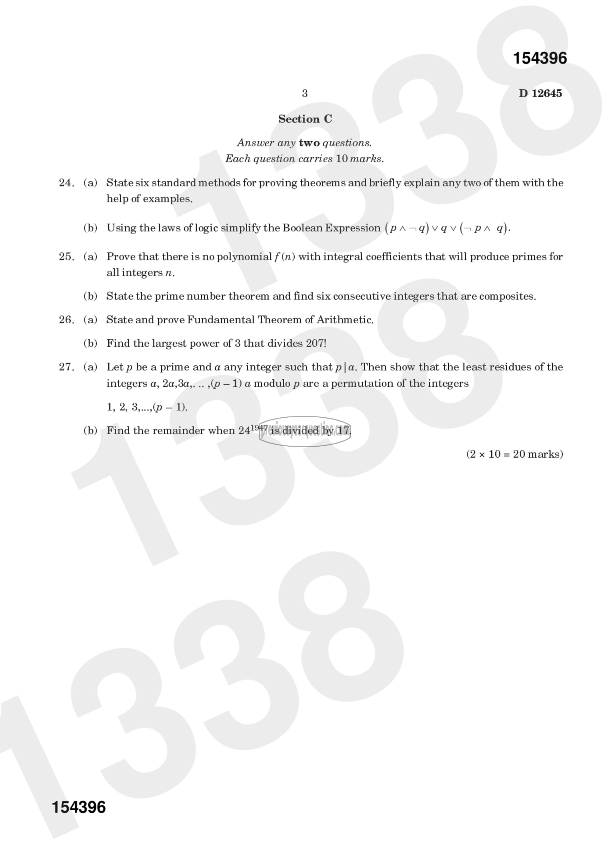 Question Paper - Basic Logic and Number Theory-3