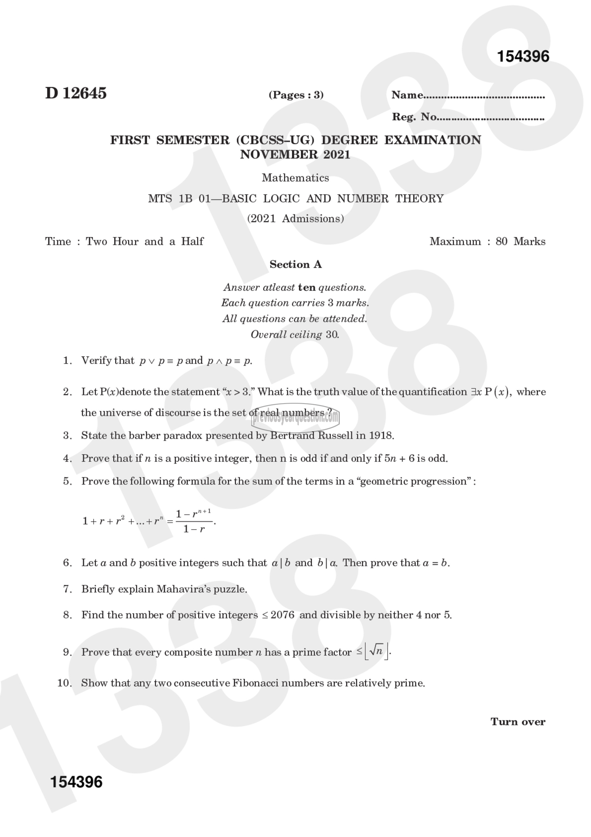 Question Paper - Basic Logic and Number Theory-1