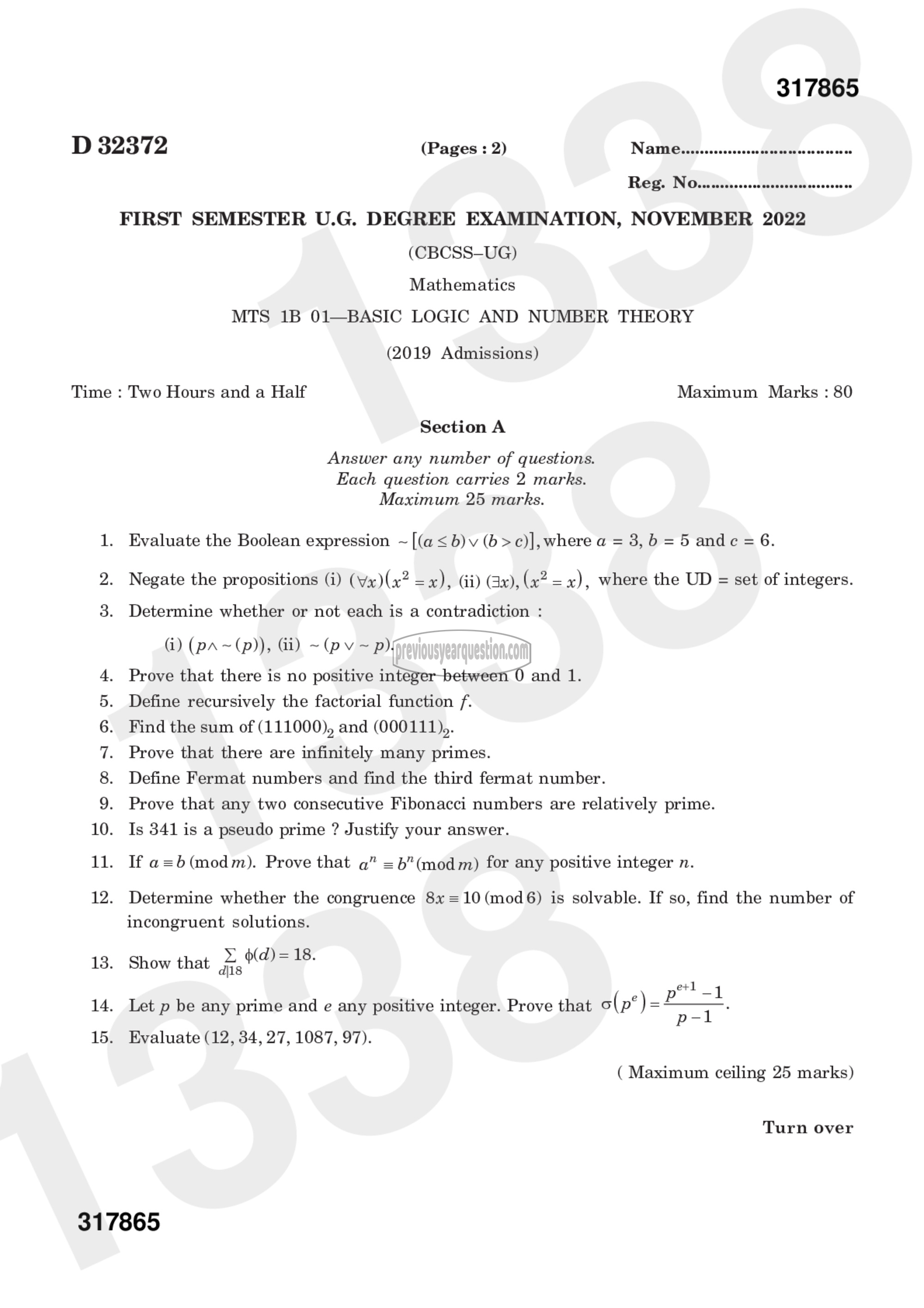 Question Paper - Basic Logic and Number Theory-1