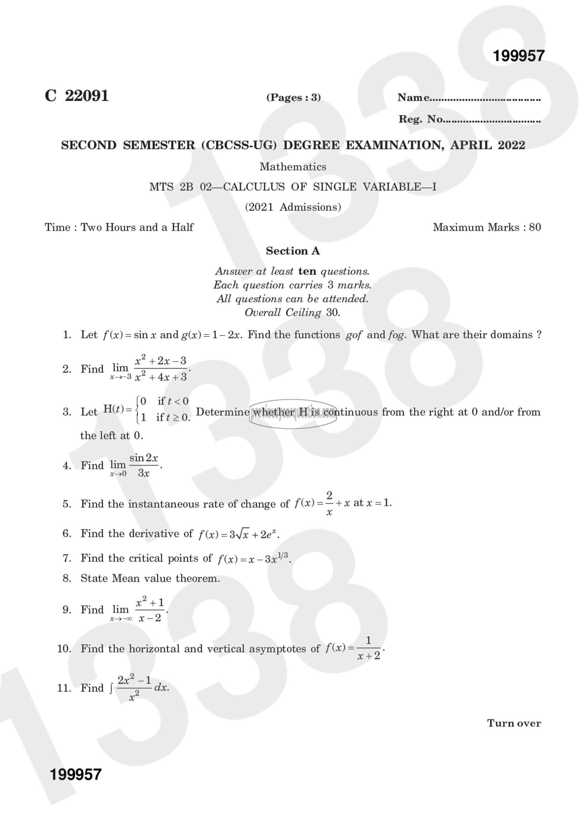 Question Paper - Calculus of Single Variable-1-1