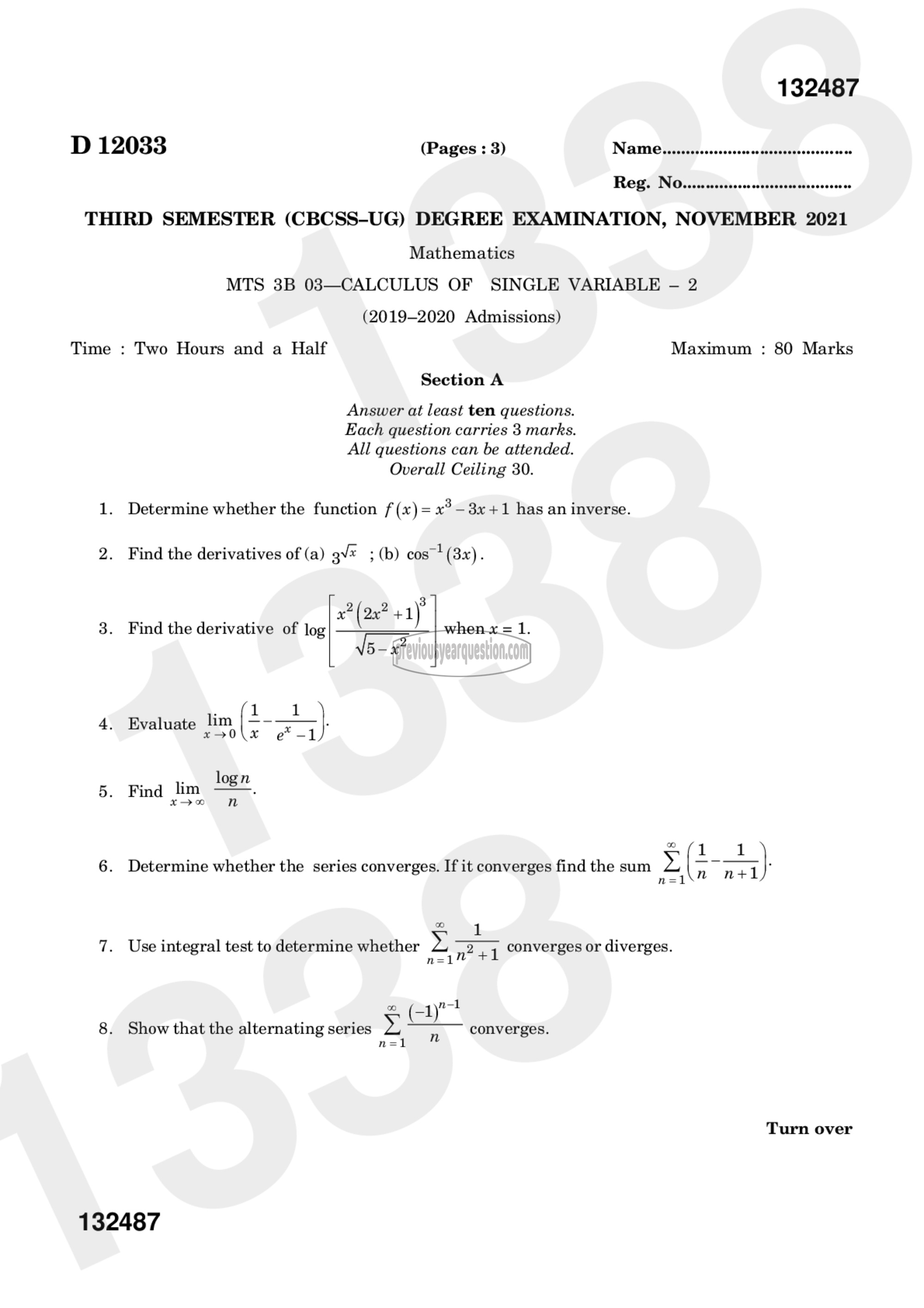 Question Paper - Calculus of Single Variable-2-1