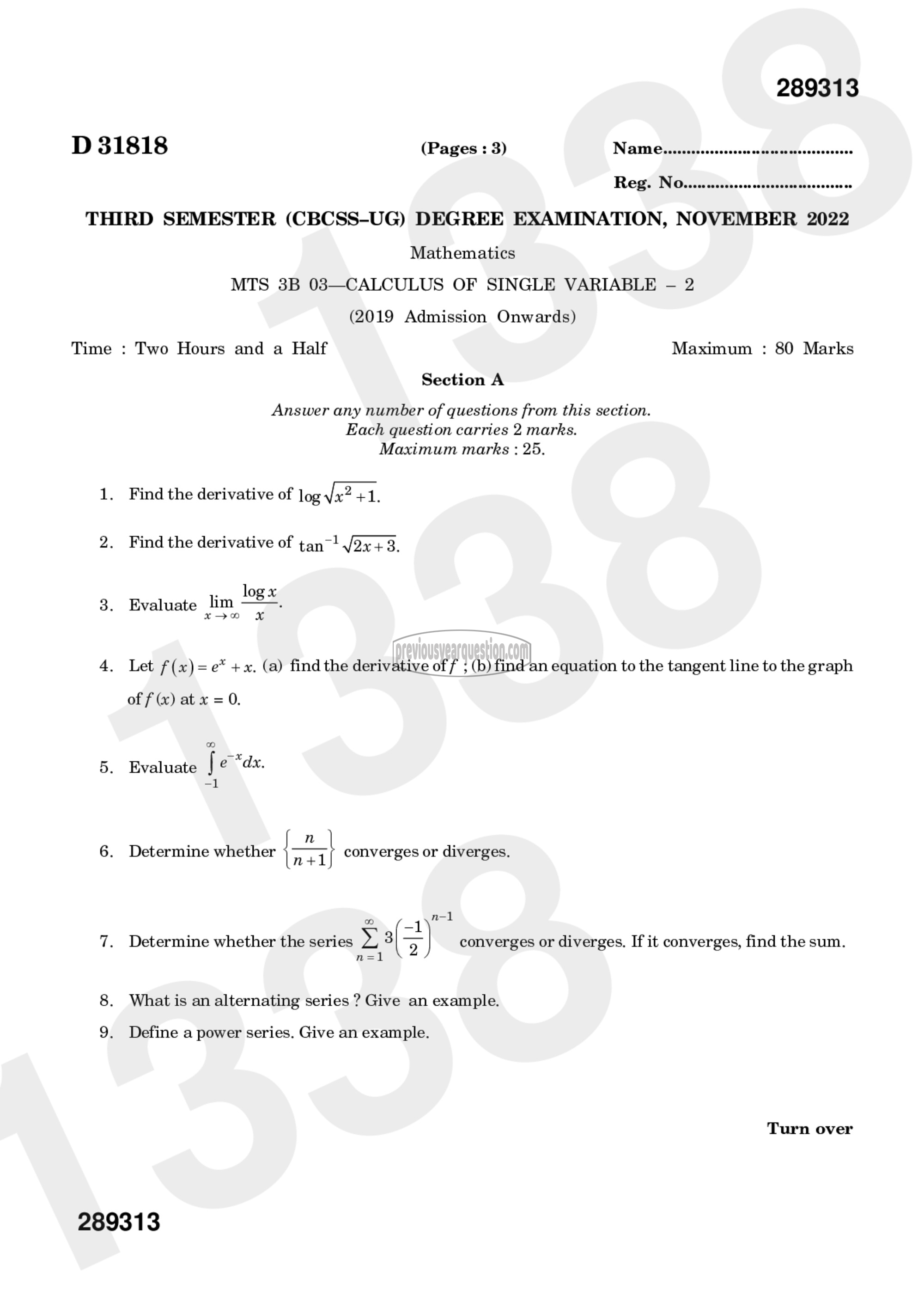 Question Paper - Calculus of Single Variable-2-1