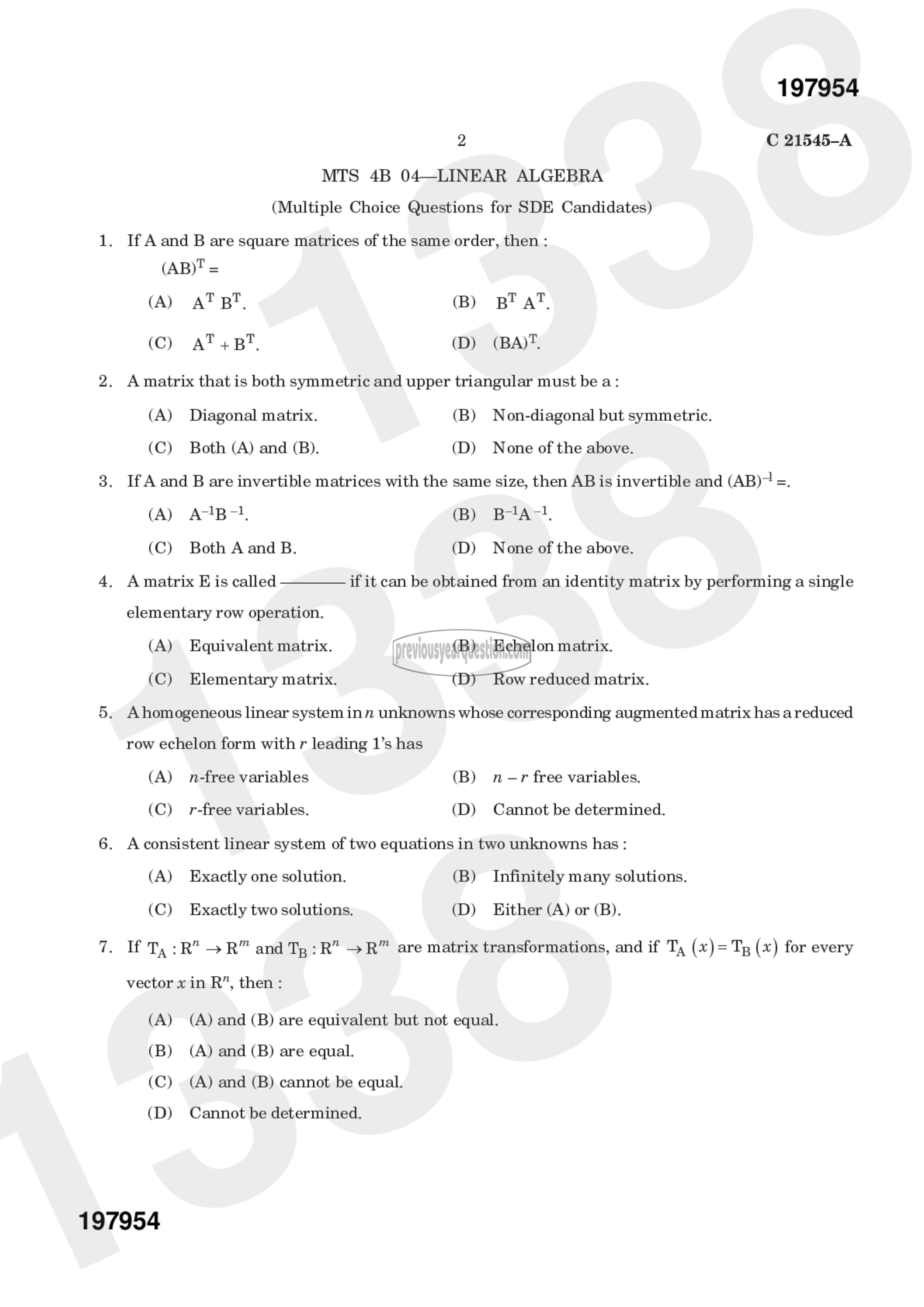 Question Paper - Linear Algebra-6