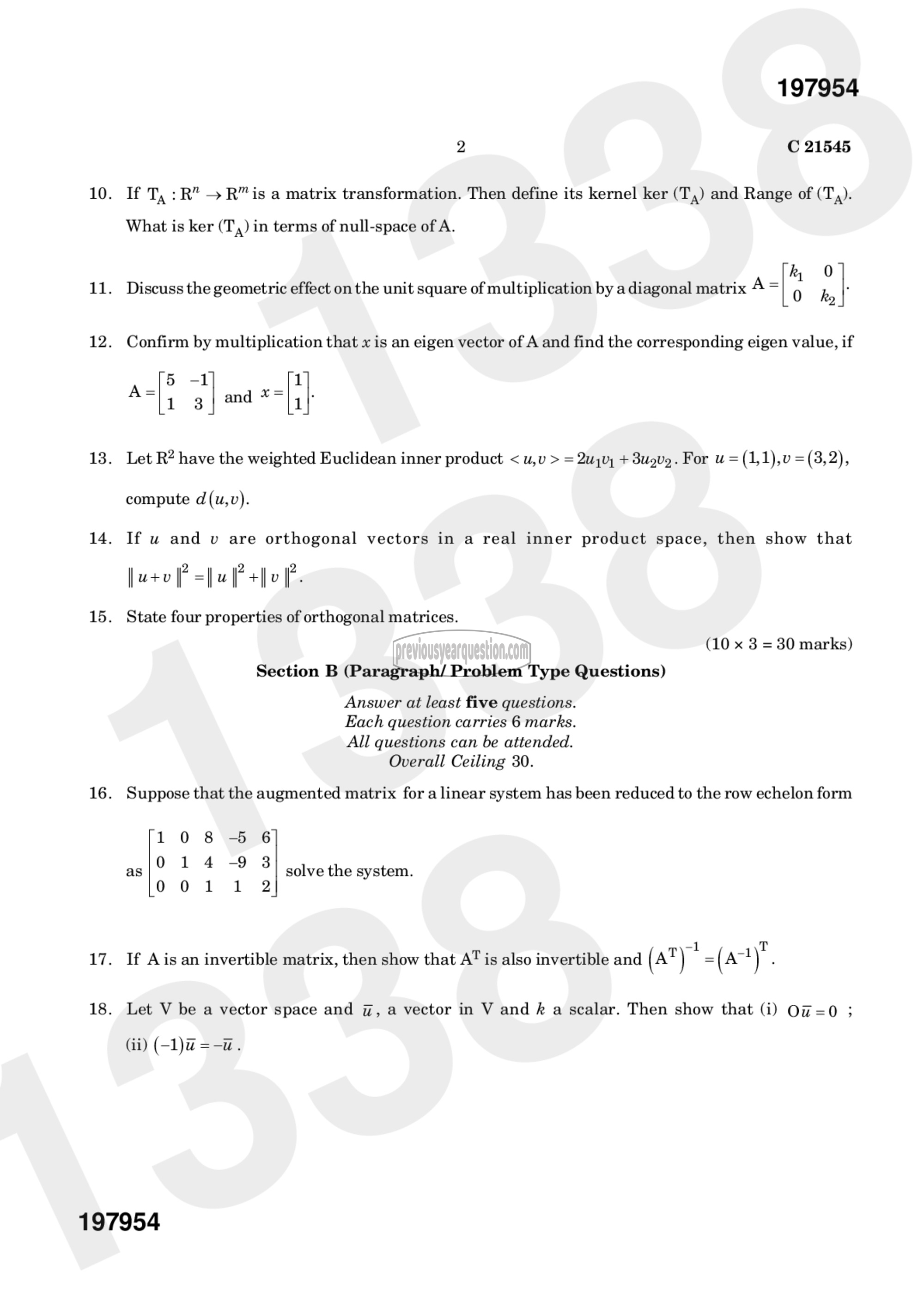 Question Paper - Linear Algebra-2