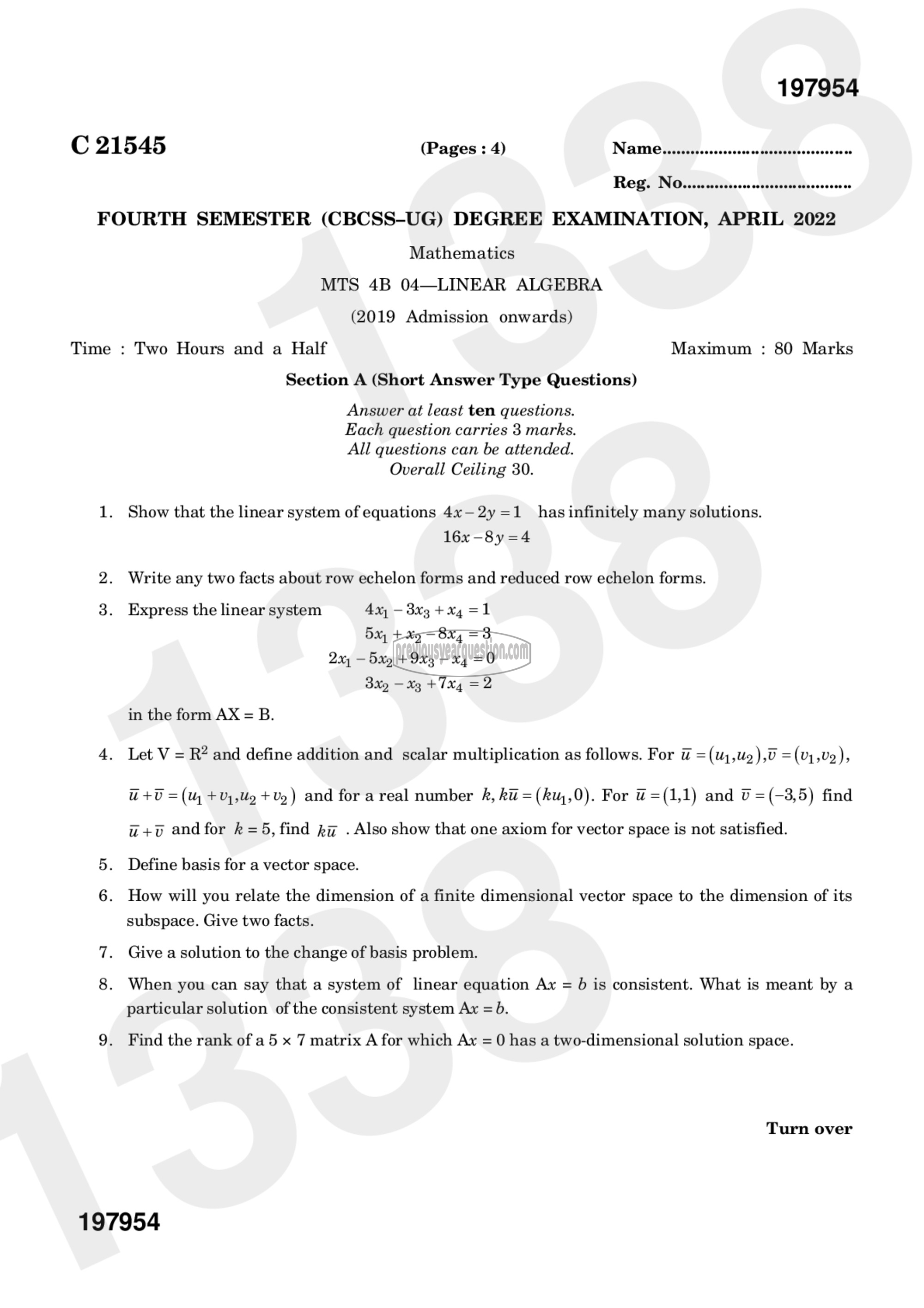 Question Paper - Linear Algebra-1