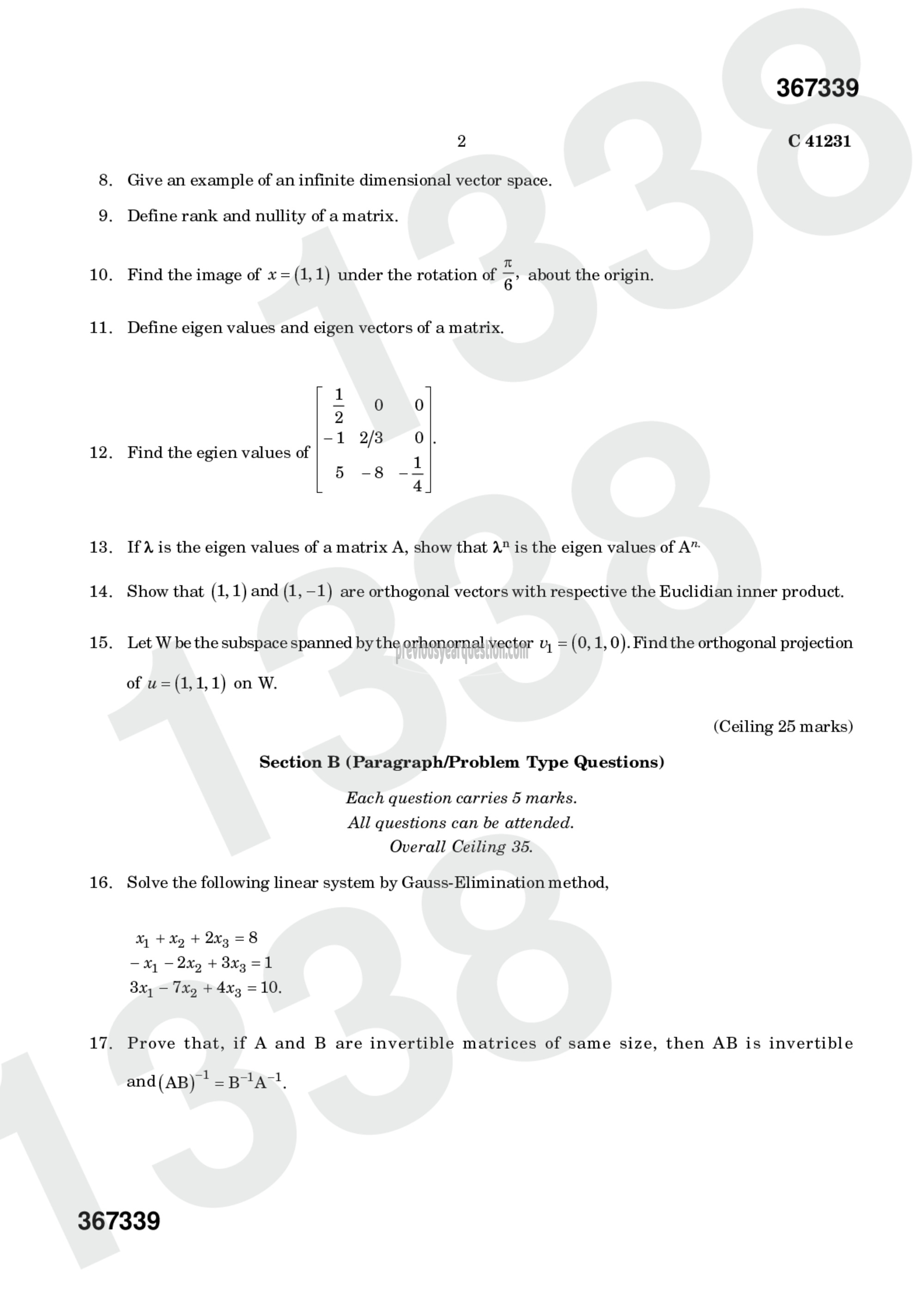 Question Paper - Linear Algebra-2